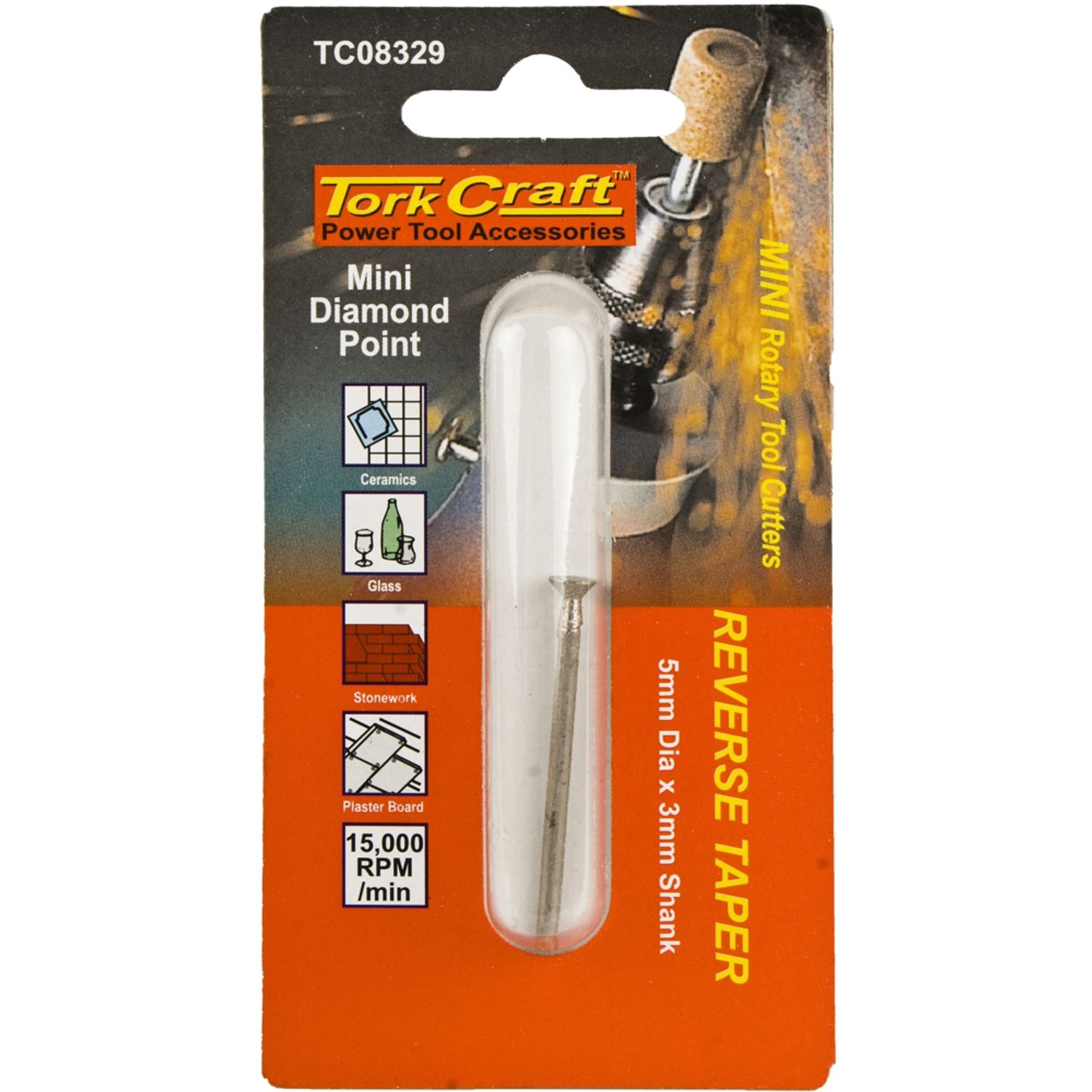 TORK CRAFT Mini Diamond Point 5mm Reverse Taper 2.4mm Shank