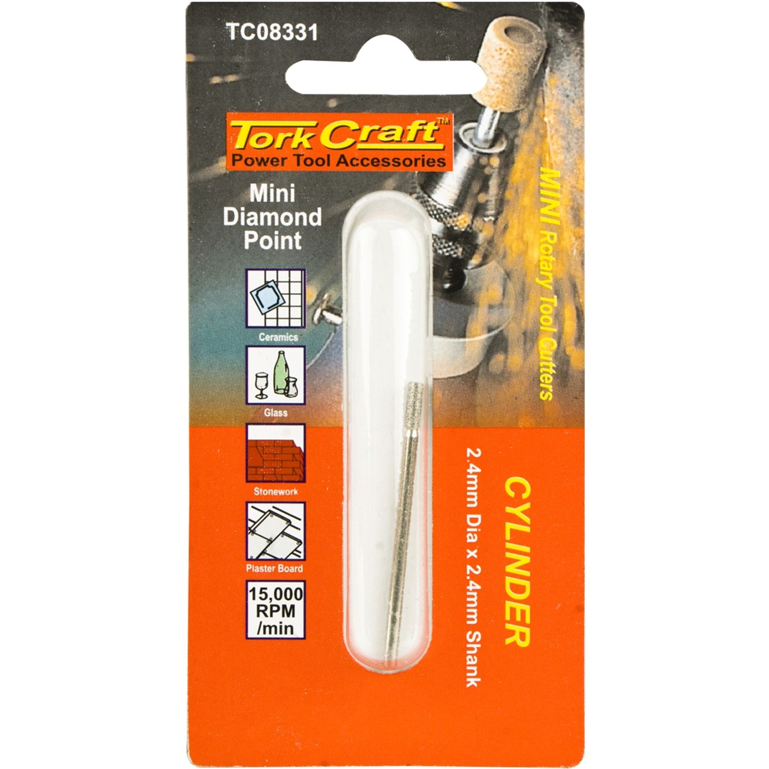 TORK CRAFT Mini Diamond Point 2.4mm Cylinder 2.4mm Shank