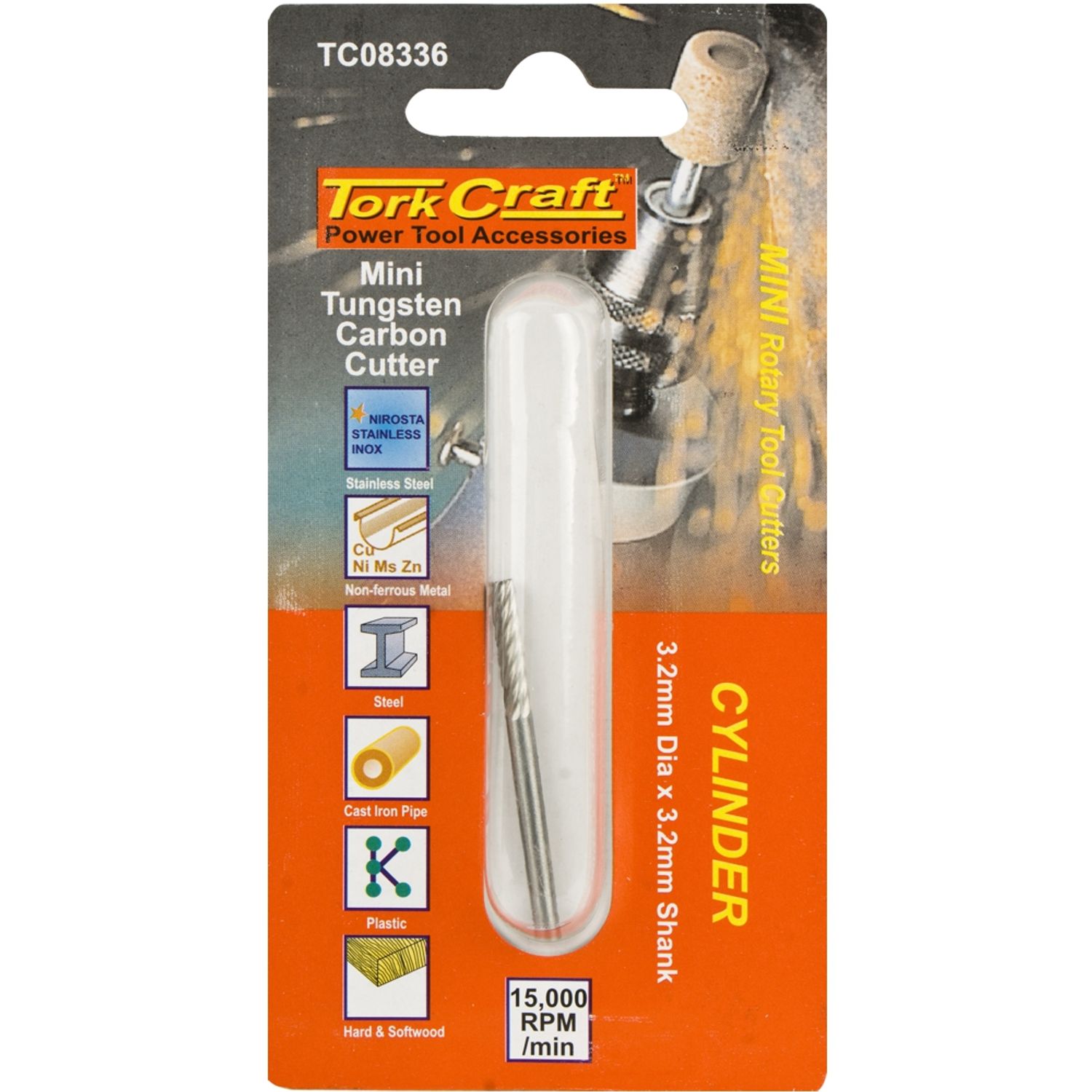 TORK CRAFT Mini Tungsten Carbide Cutter 3.2mm Cylinder 3.2mm Shank
