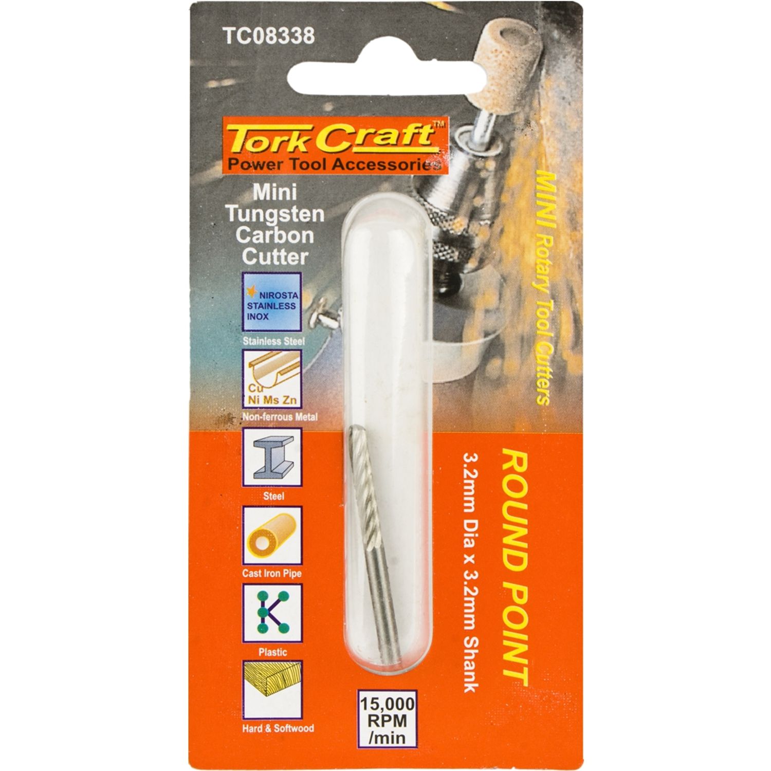 TORK CRAFT Mini Tungsten Carbide Cutter 3.2mm Round Point 3.2mm Shank