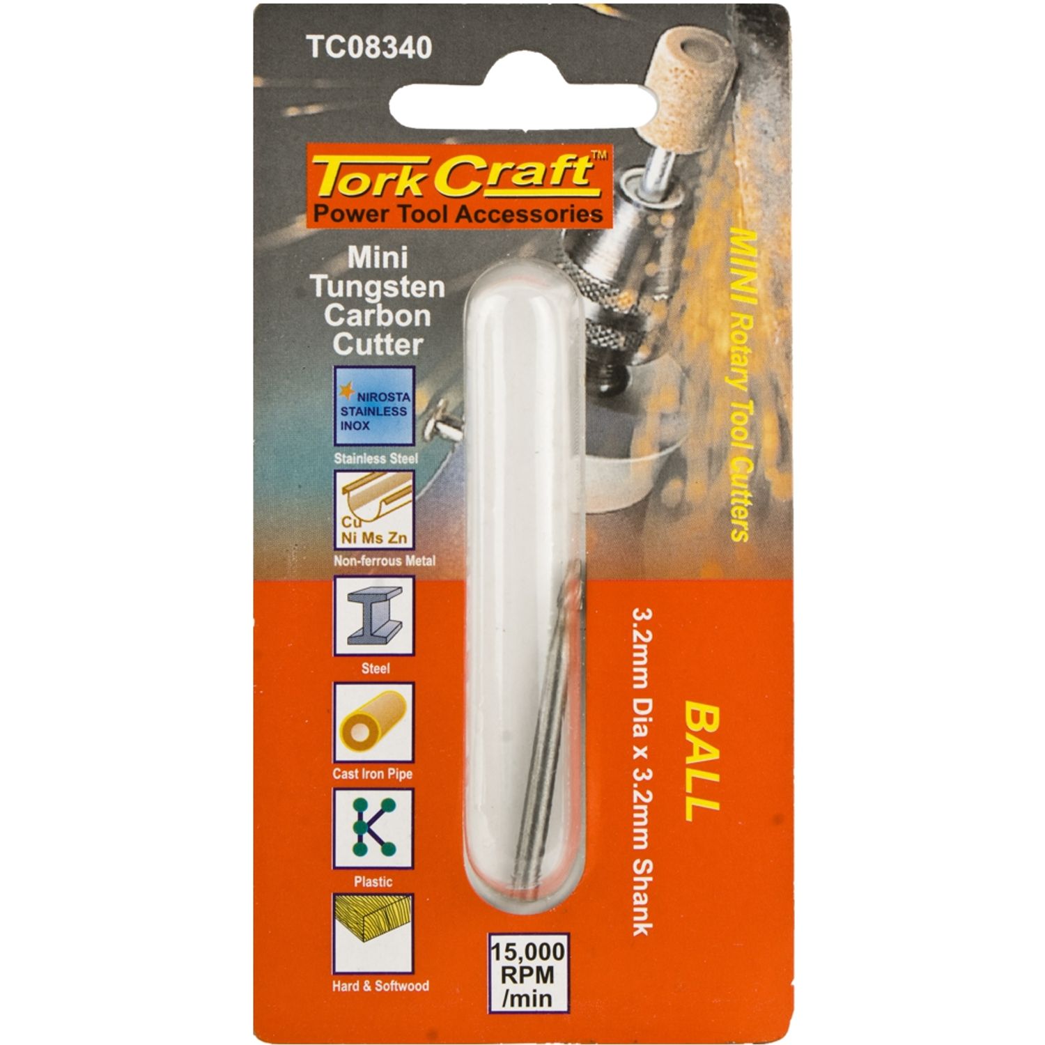 TORK CRAFT Mini Tungsten Carbide Cutter 2.4mm Pointed 3.2mm Shank