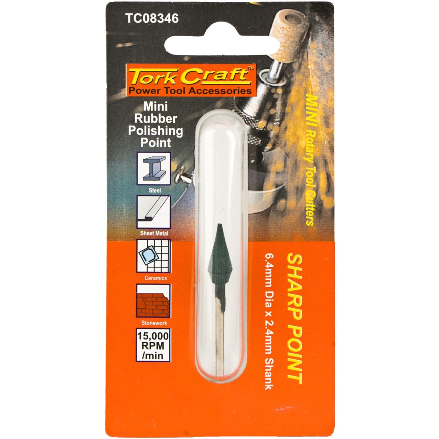 TORK CRAFT Mini Rubber Polishing Point 6.4mm Sharp Point 2.4mm Shank