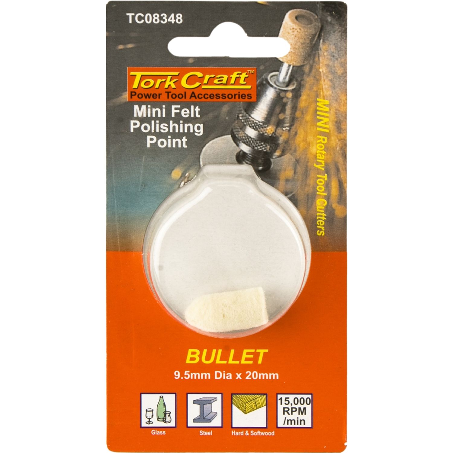 TORK CRAFT Mini Felt Polishing Point Bullet 9.5mm X 20mm