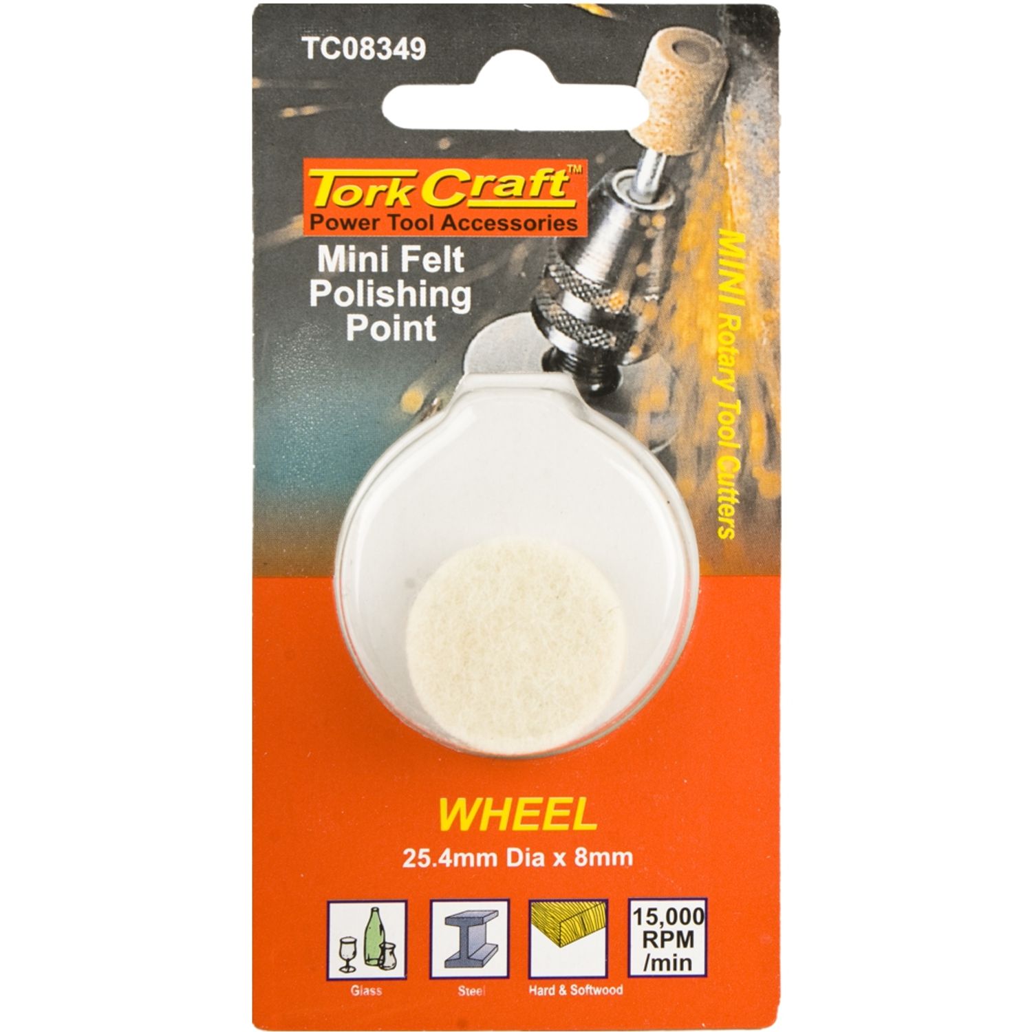 TORK CRAFT Mini Felt Polishing Point Wheel 25.4mm X 8mm