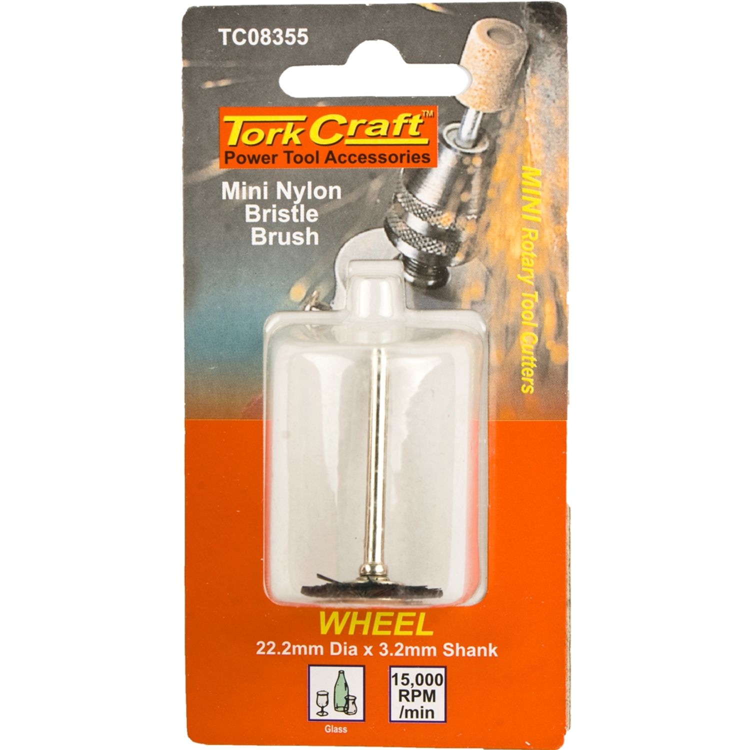 TORK CRAFT Mini Nylon Bristle Brush Wheel 19.1mm 3.2mm Shank