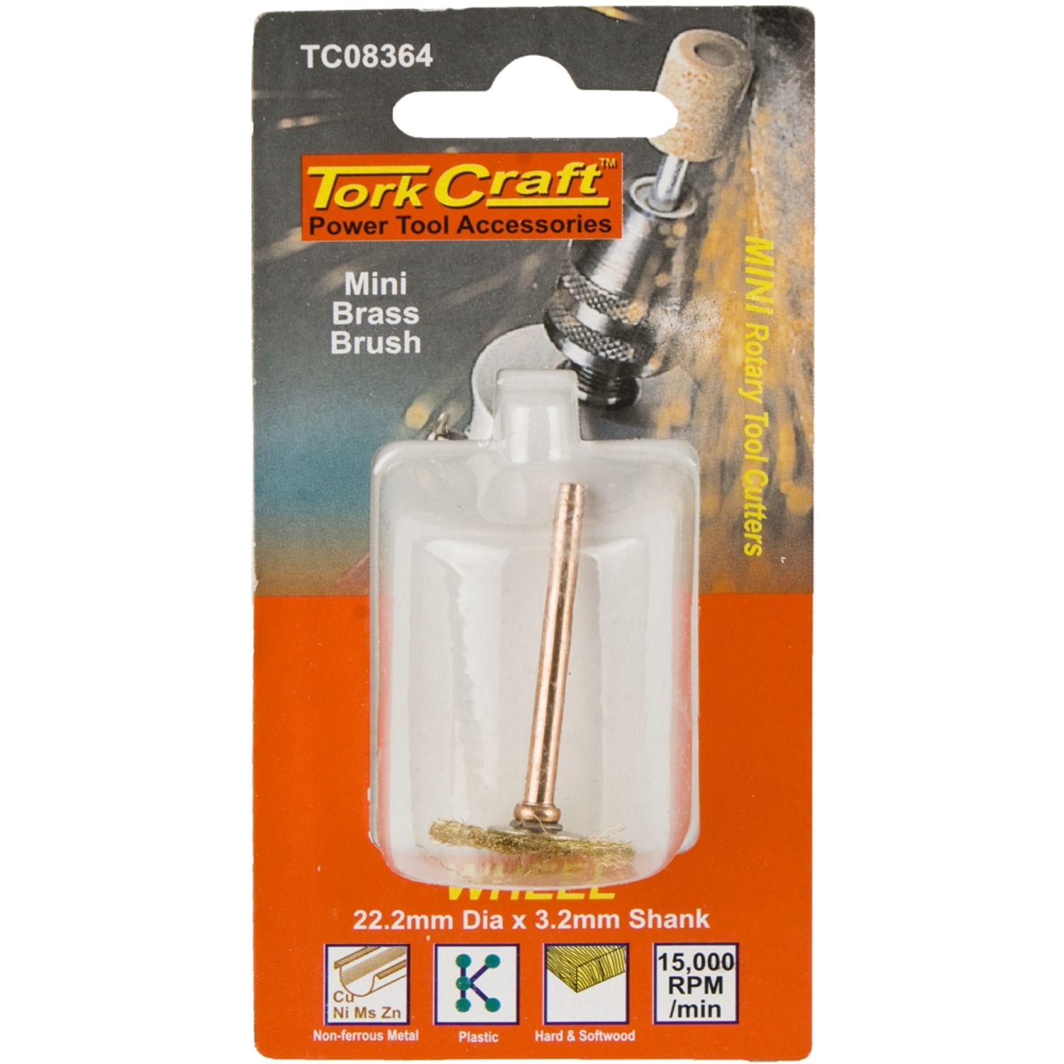 TORK CRAFT Mini Brass Brush Wheel 19.1mm 3.2mm Shank