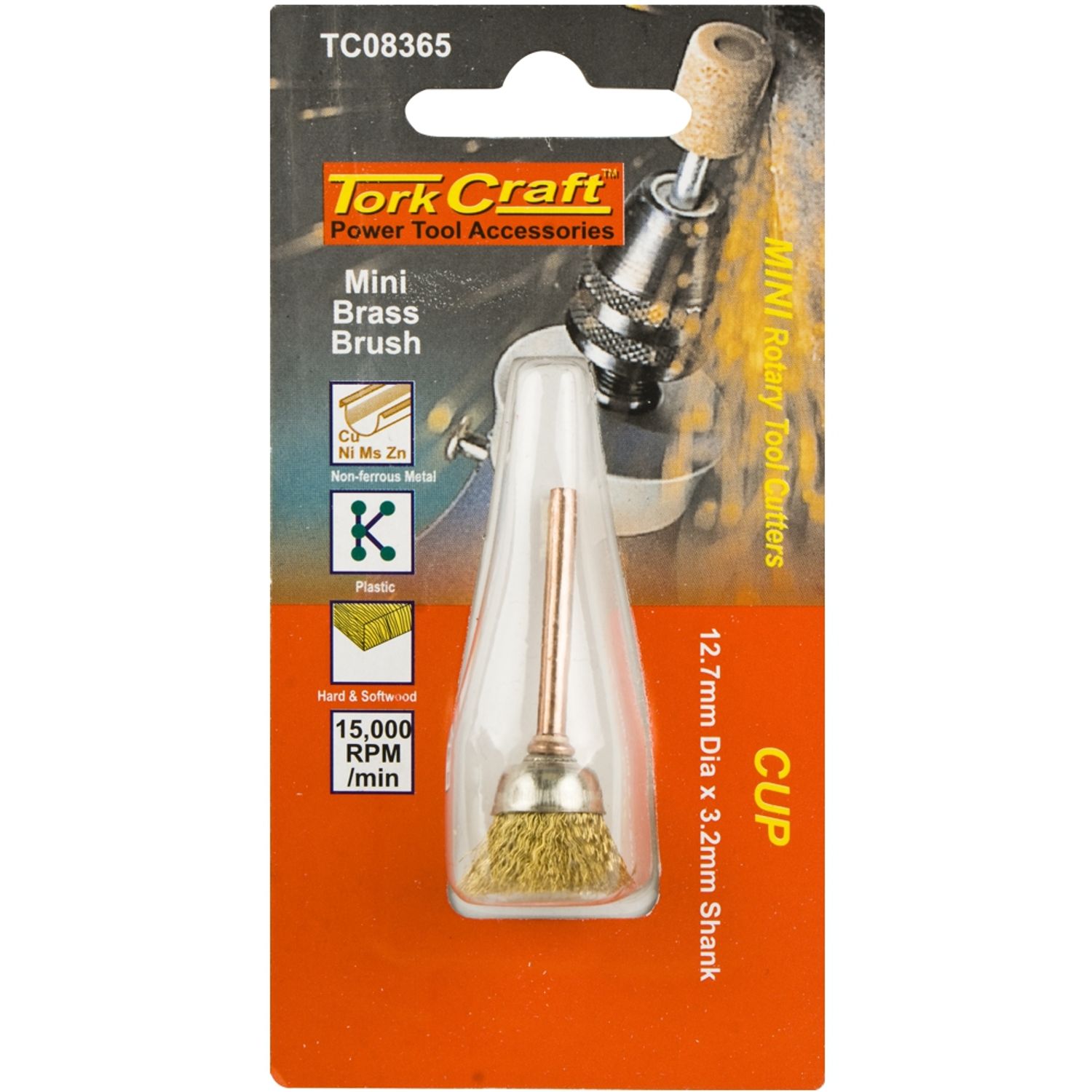 TORK CRAFT Mini Brass Brush Cup 12.7mm 3.2mm Shank