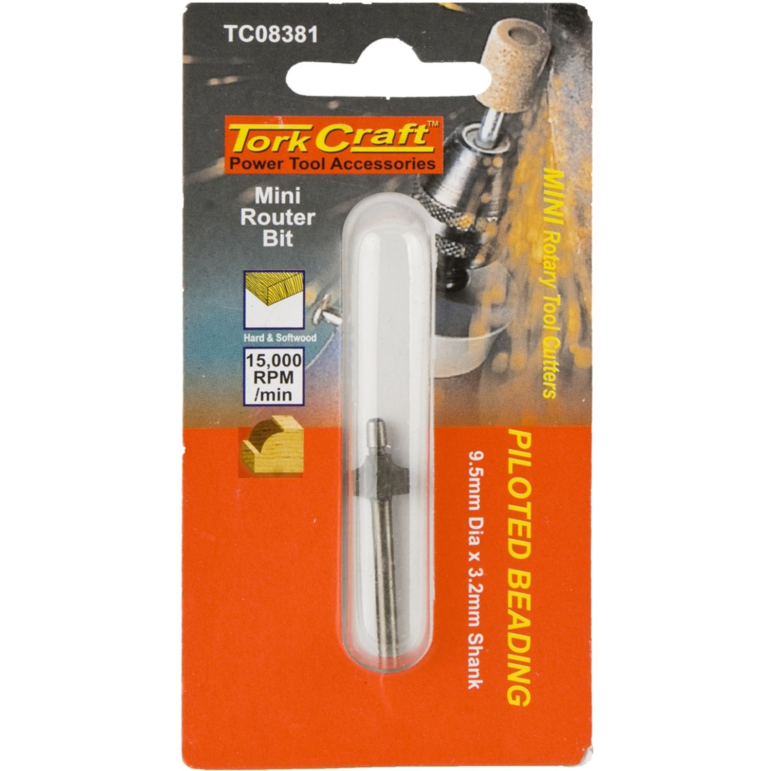 TORK CRAFT Mini Router Bit 9.5mm Piloted Beading with 3.2mm Shank