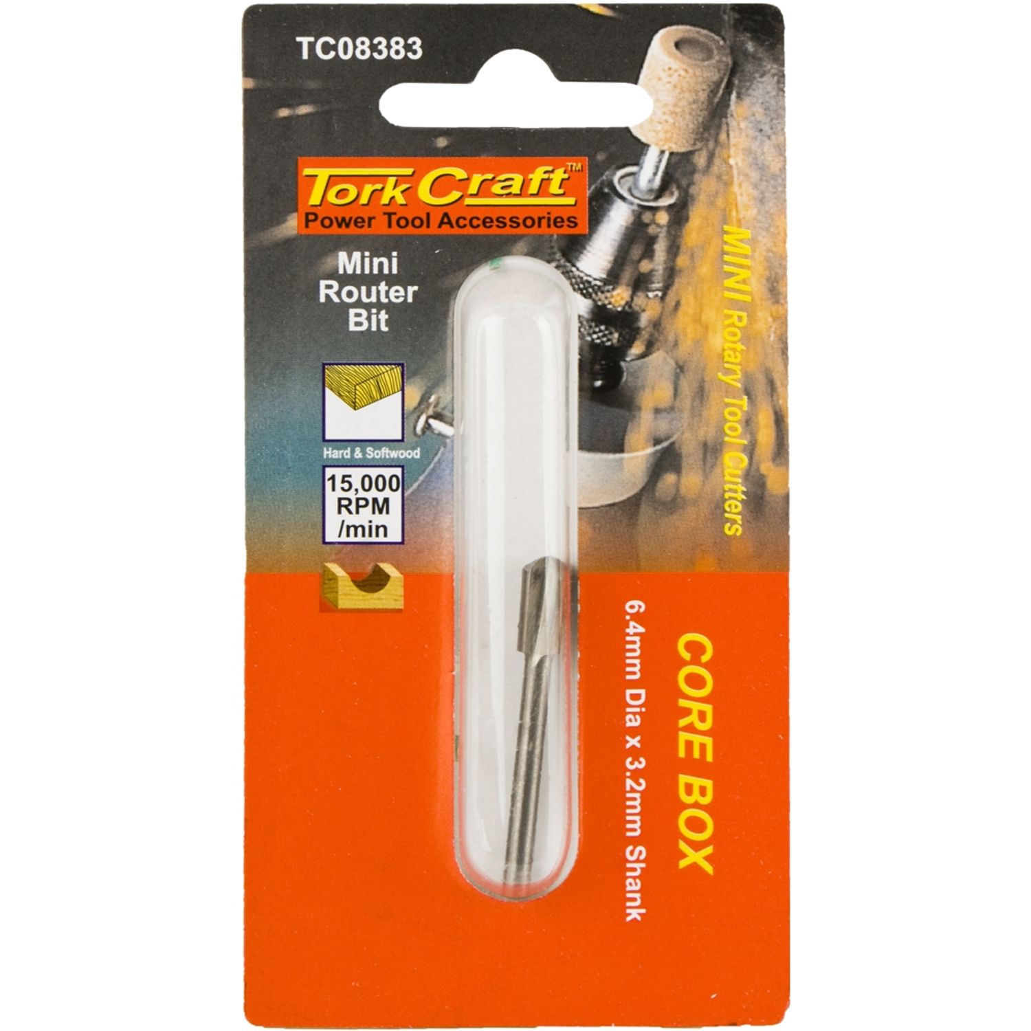 TORK CRAFT Mini Router Bit 6.4mm Core Box 3.2mm Shank