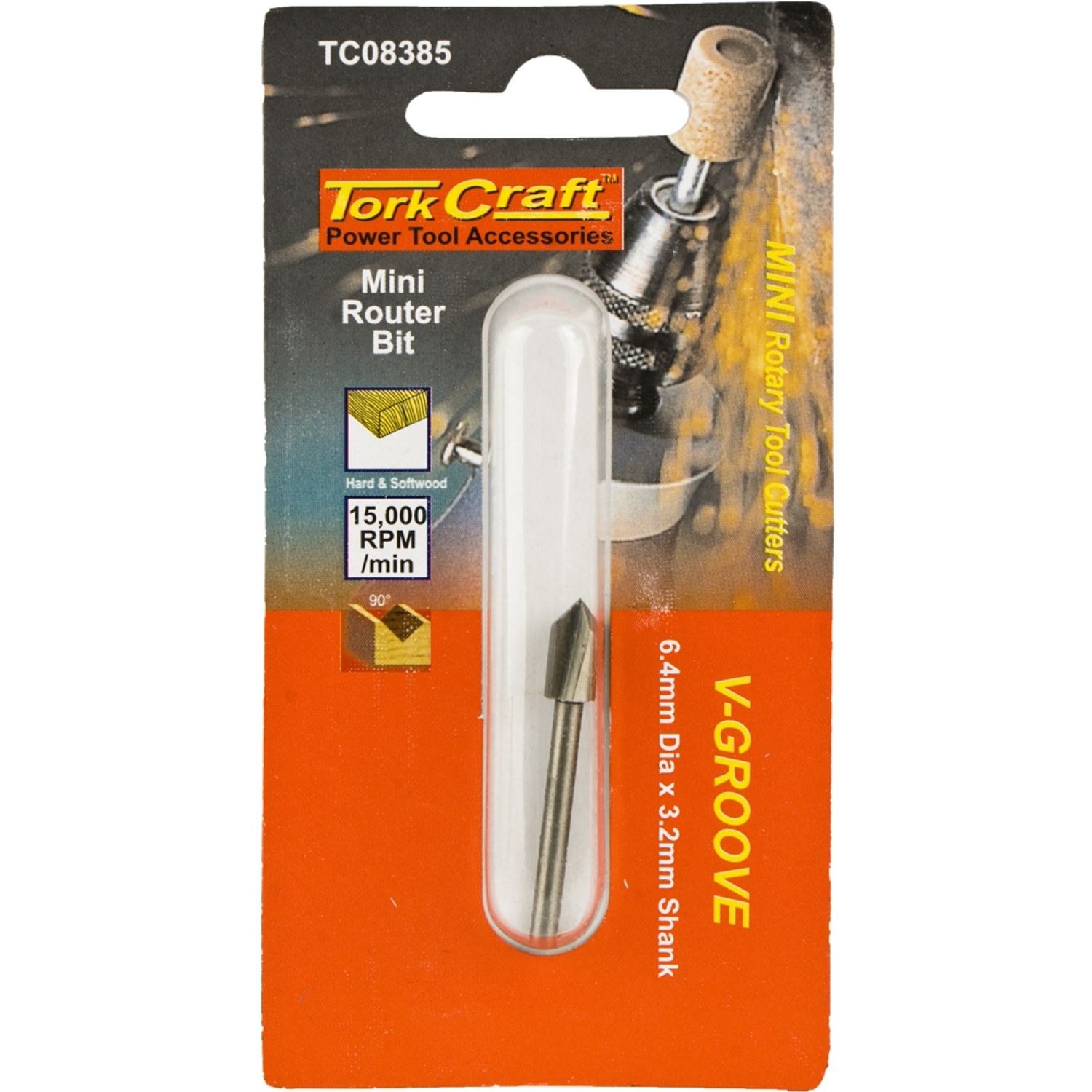 TORK CRAFT Mini Router Bit 6.4mm V-Groove 3.2mm Shank