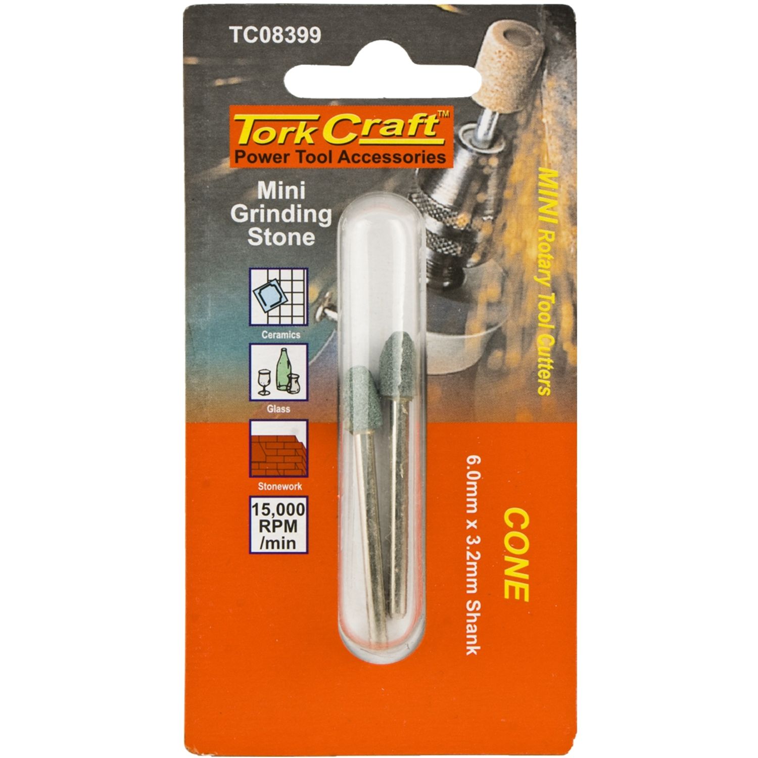 TORK CRAFT Mini Grinding Stone 3.2mm Cone 3.2mm Shank