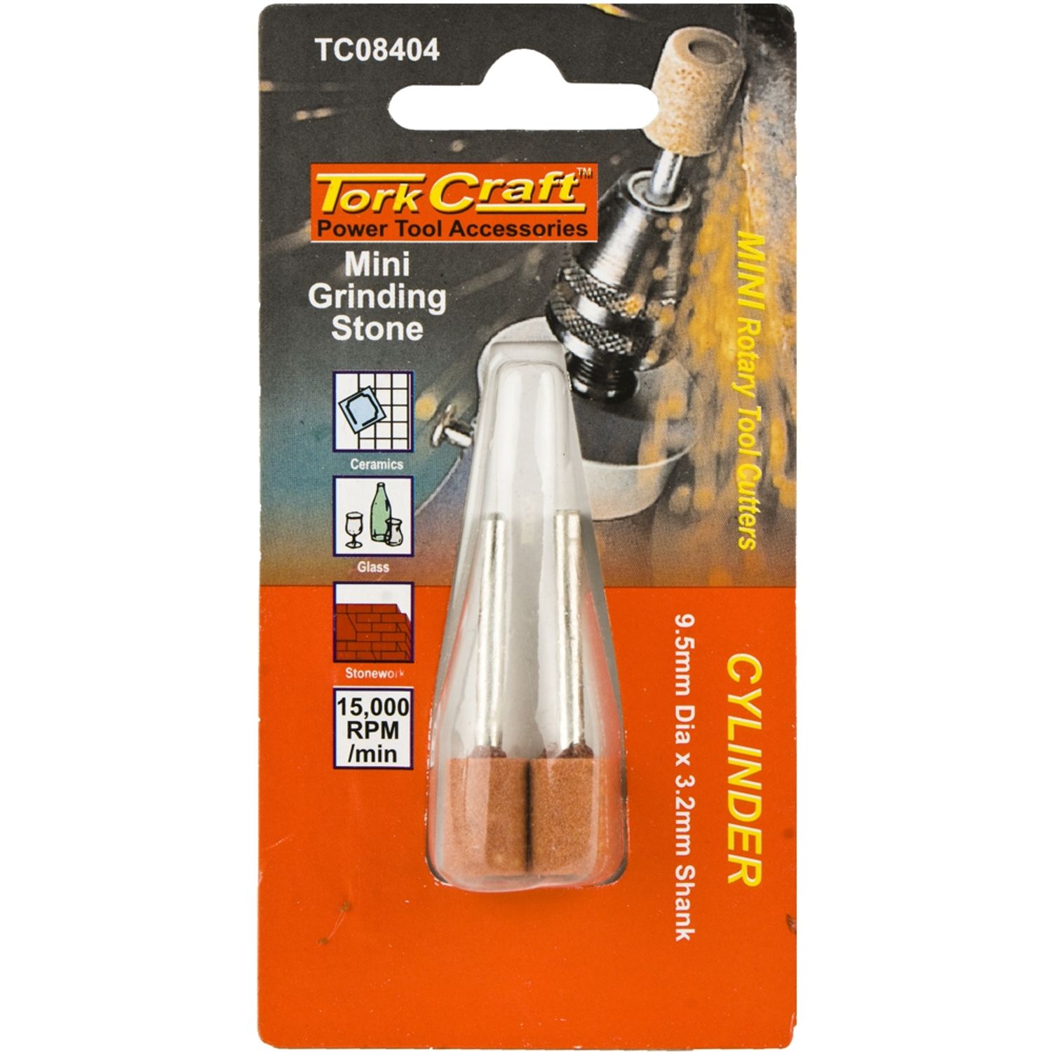 TORK CRAFT Mini Grinding Stone 9.5mm Cylinder 3.2mm Shank 2 Piece