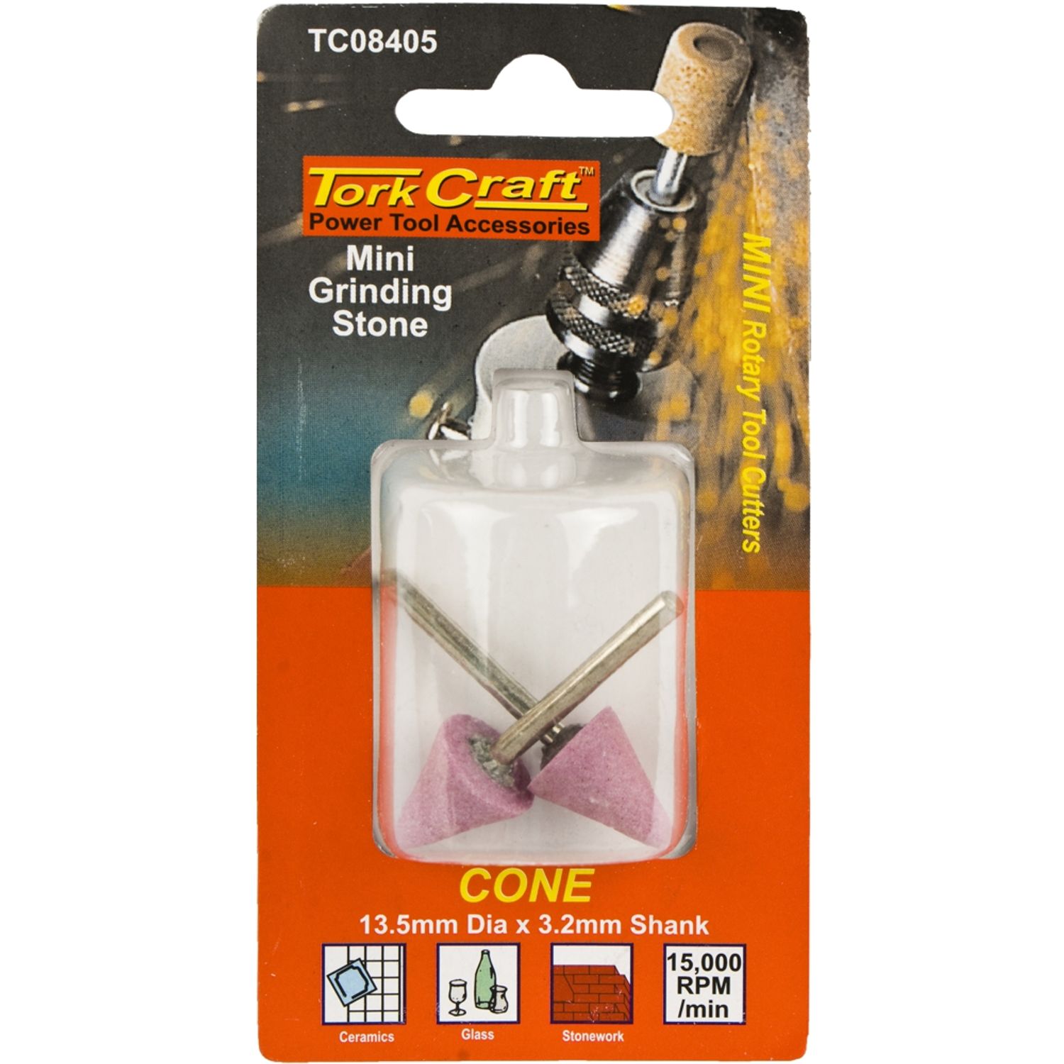 TORK CRAFT Mini Grinding Stone 15.9mm Cone 3.2mm Shank 2 Piece