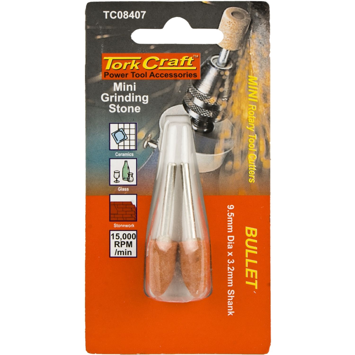 TORK CRAFT Mini Grinding Stone 9.5mm Bullet 3.2mm Shank 2 Piece