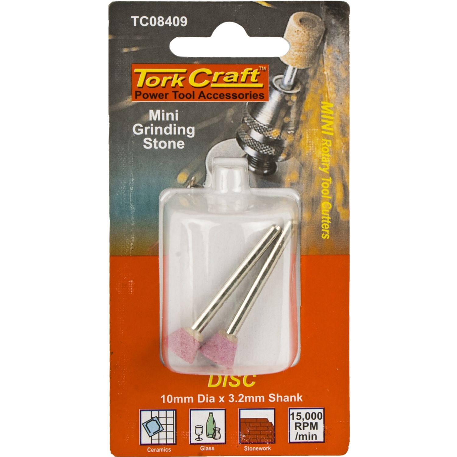 TORK CRAFT Mini Grinding Stone 15.9mm Disc 3.2mm Shank 2 Piece