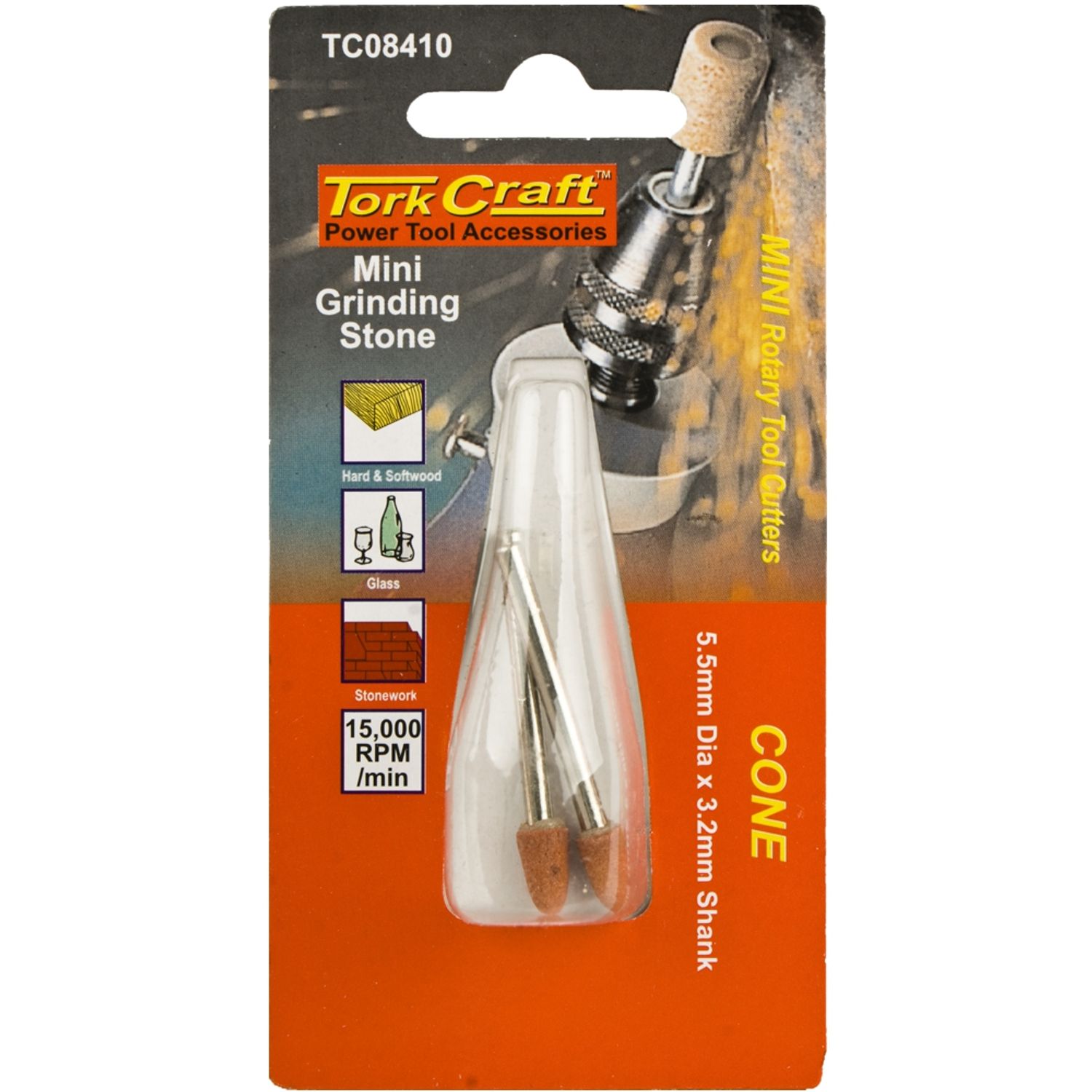 TORK CRAFT Mini Grinding Stone 3.2mm Cone 3.2mm Shank 2 Piece
