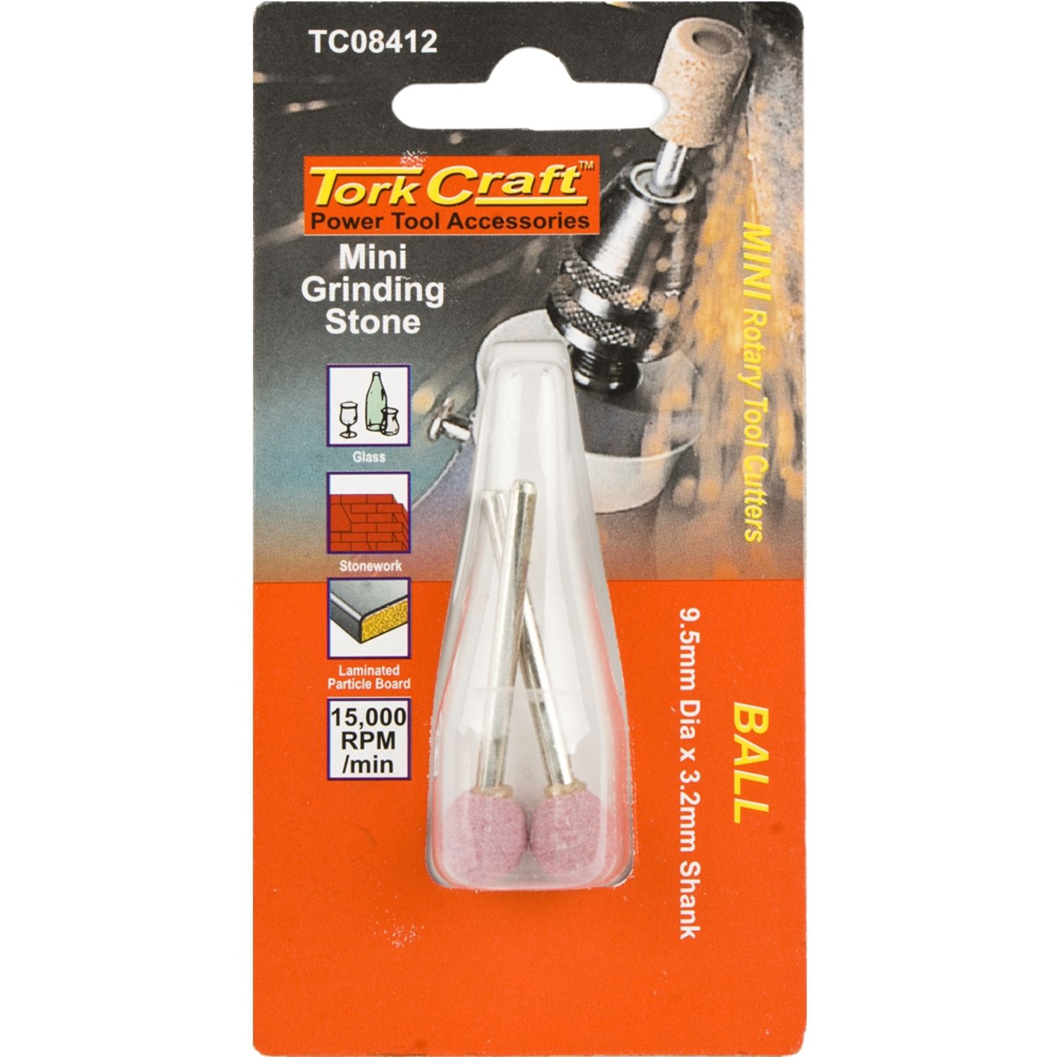 TORK CRAFT Mini Grinding Stone 9.5mm Ball 3.2mm Shank 2 Piece