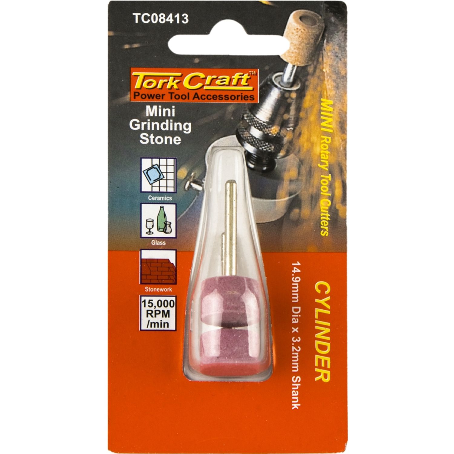 TORK CRAFT Mini Grinding Stone 14.9mm Cylinder 3.2mm Shank 2 Piece