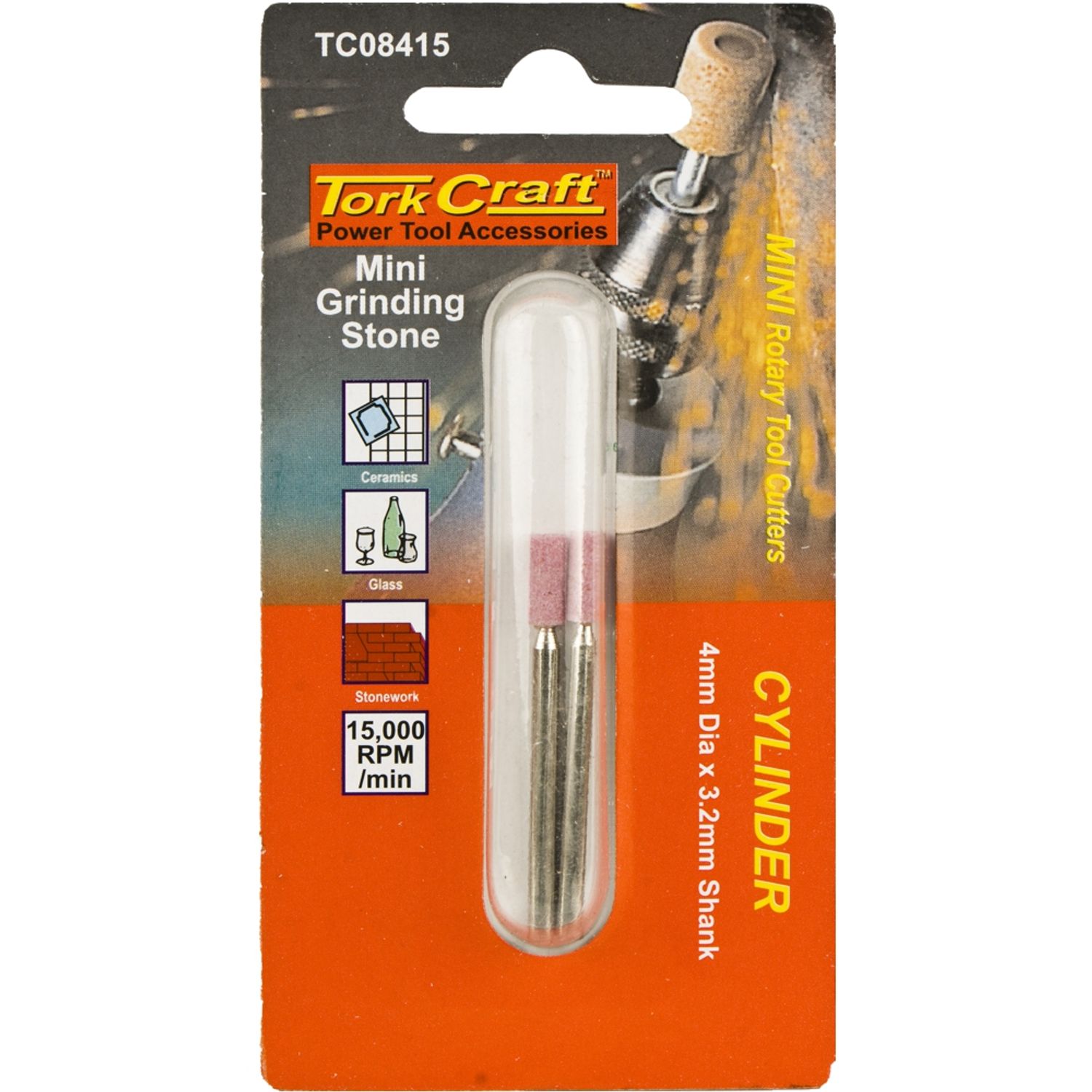 TORK CRAFT Mini Grinding Stone 4.8mm Cylinder 3.2mm Shank 2 Piece