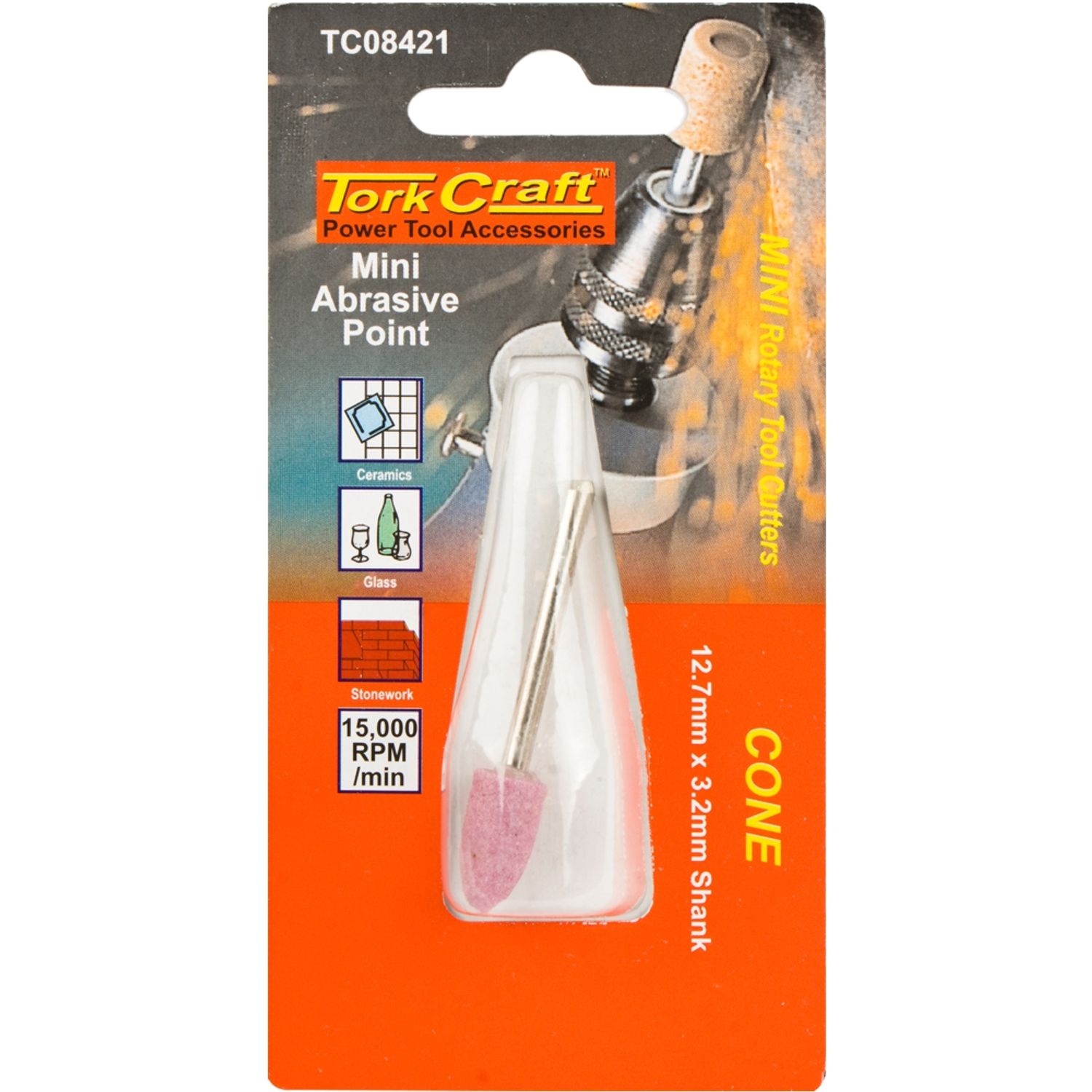 TORK CRAFT Mini Abrasive Point 12.7mm Cone 3.2mm Shank