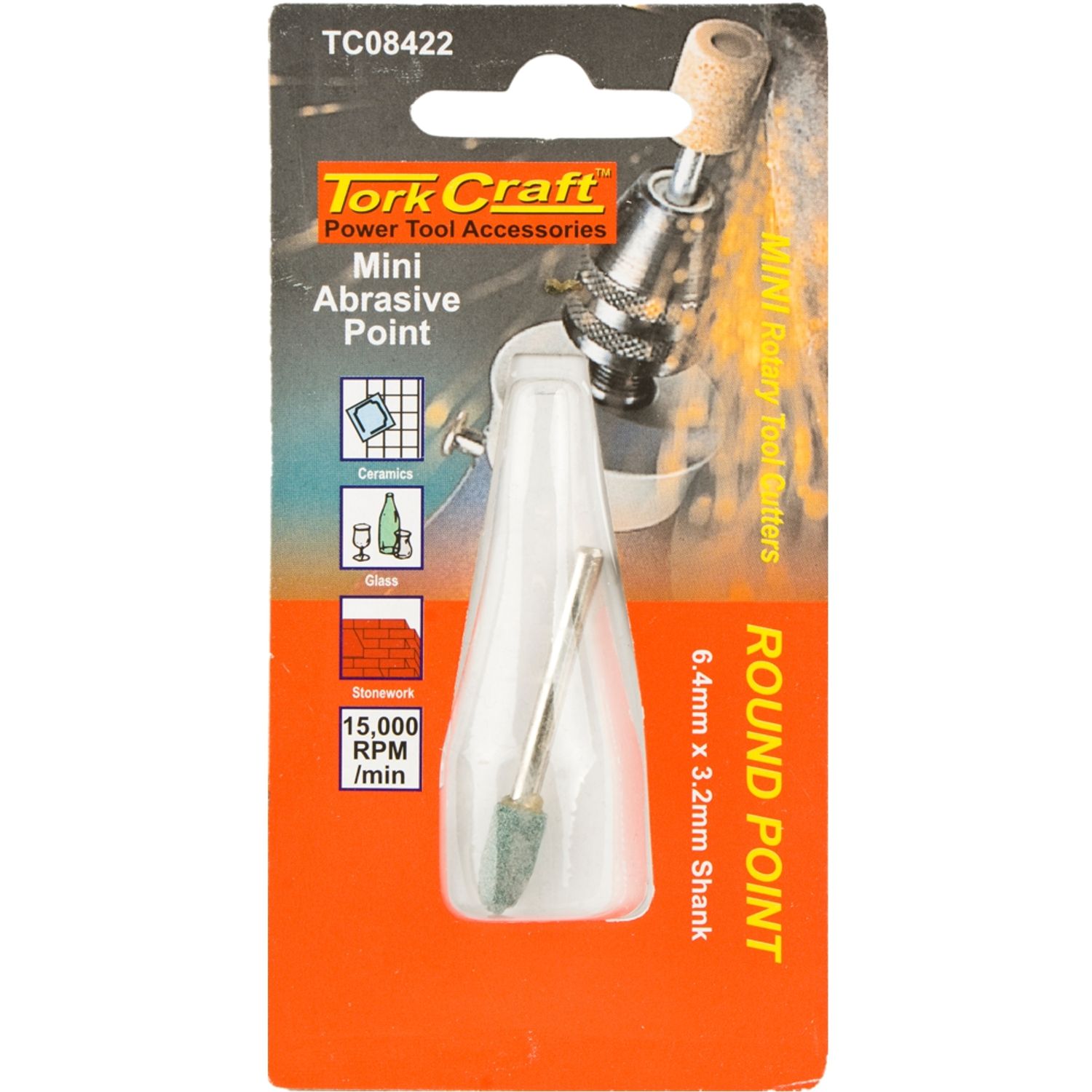 TORK CRAFT Mini Abrasive Point 12.7mm Round Point 3.2mm Shank