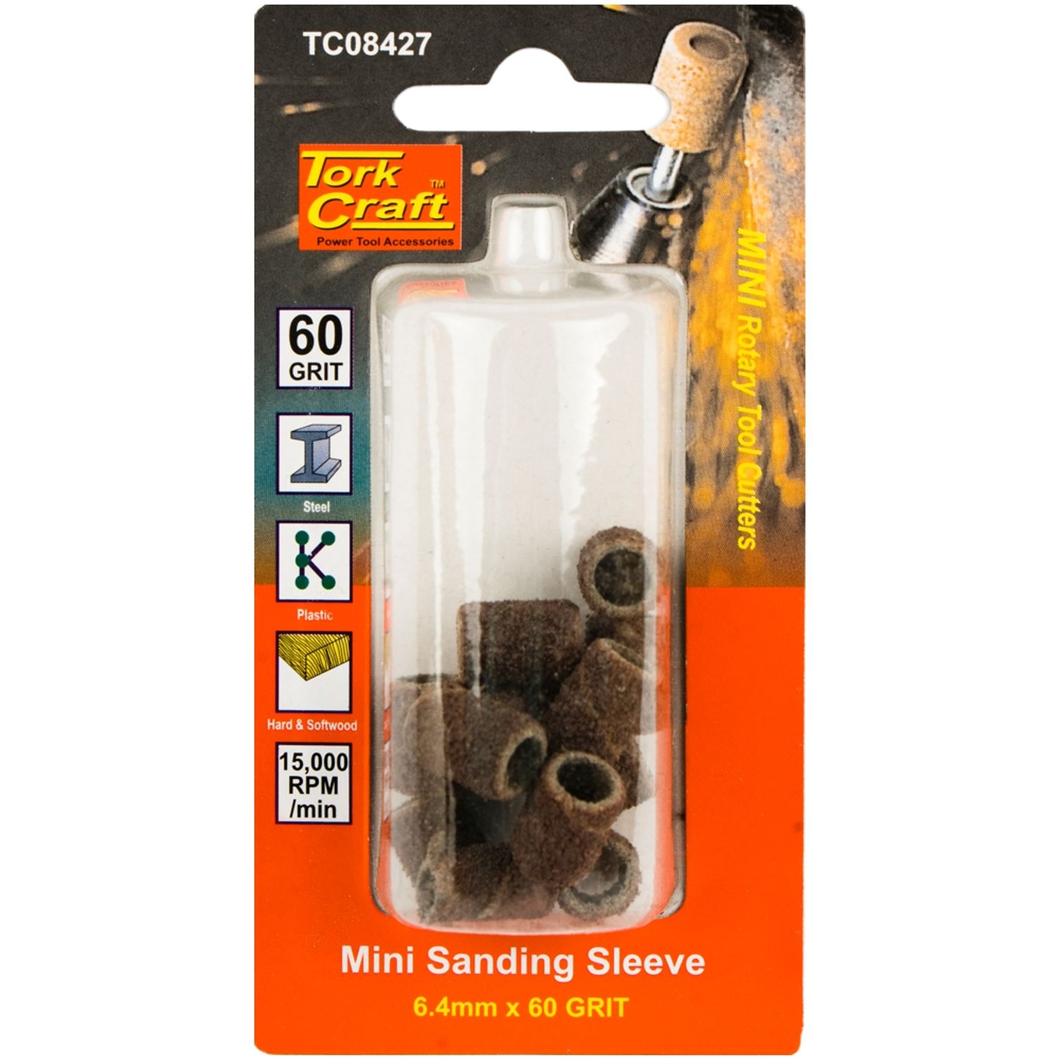 TORK CRAFT Mini Sanding Sleeve 6.4mm 60 Grit 12 Piece