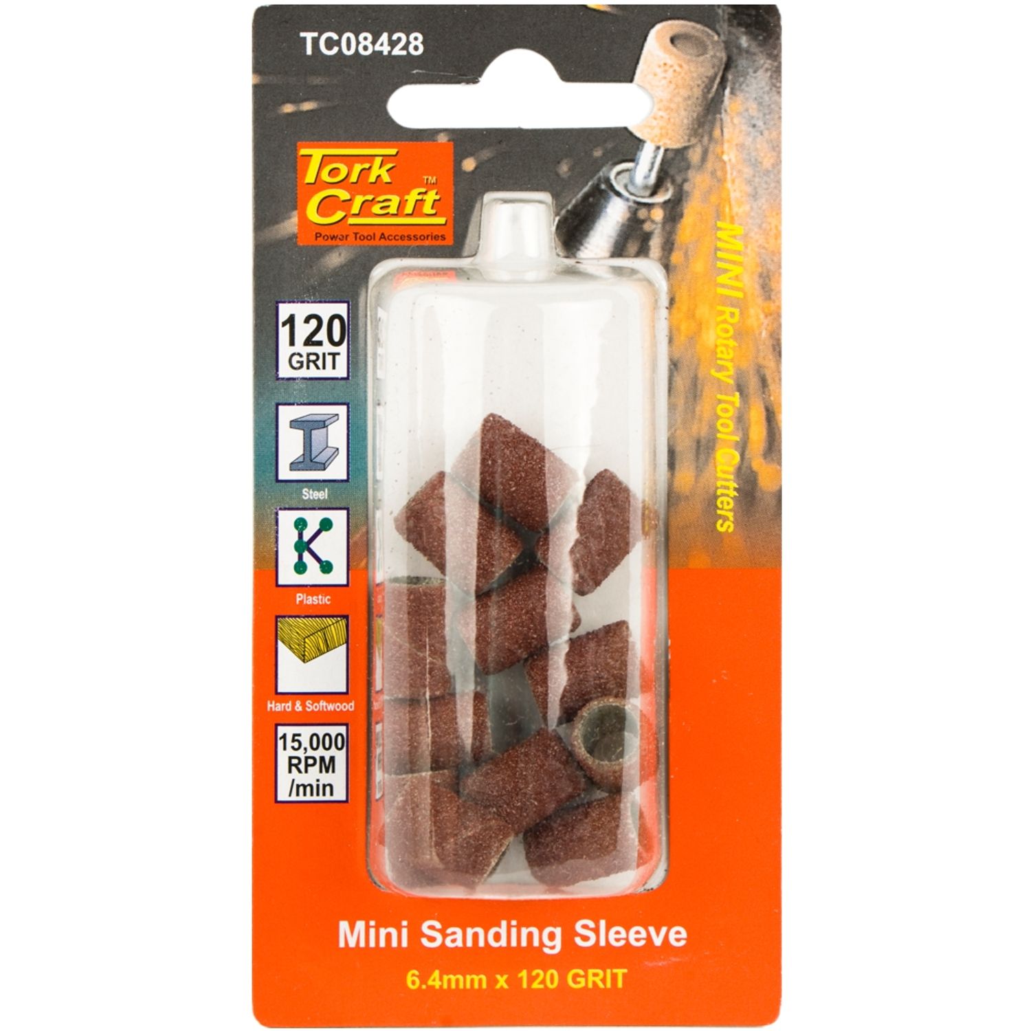 TORK CRAFT Mini Sanding Sleeve 6.4mm 120 Grit 12 Piece