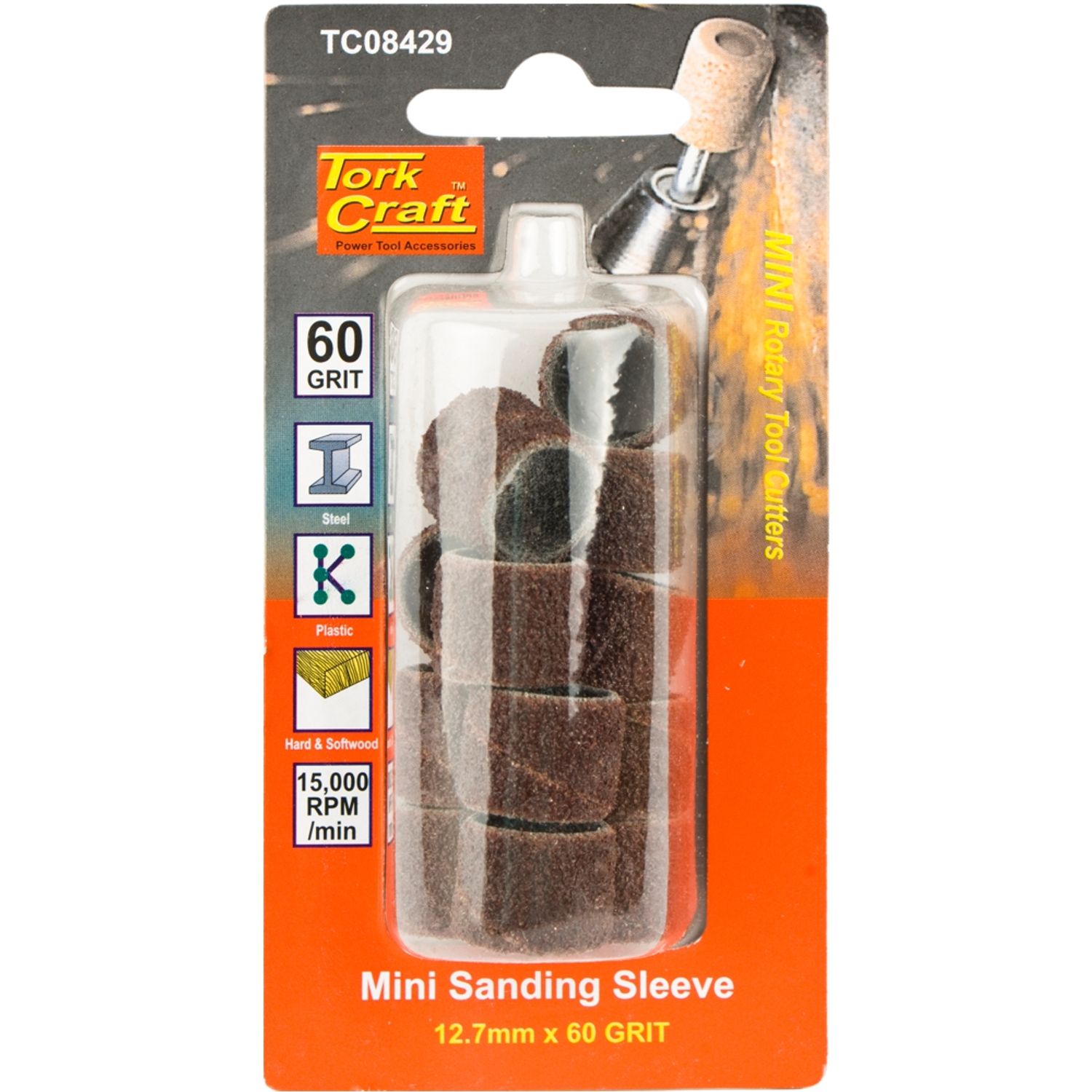TORK CRAFT Mini Sanding Sleeve 12.7mm 60 Grit 12 Piece