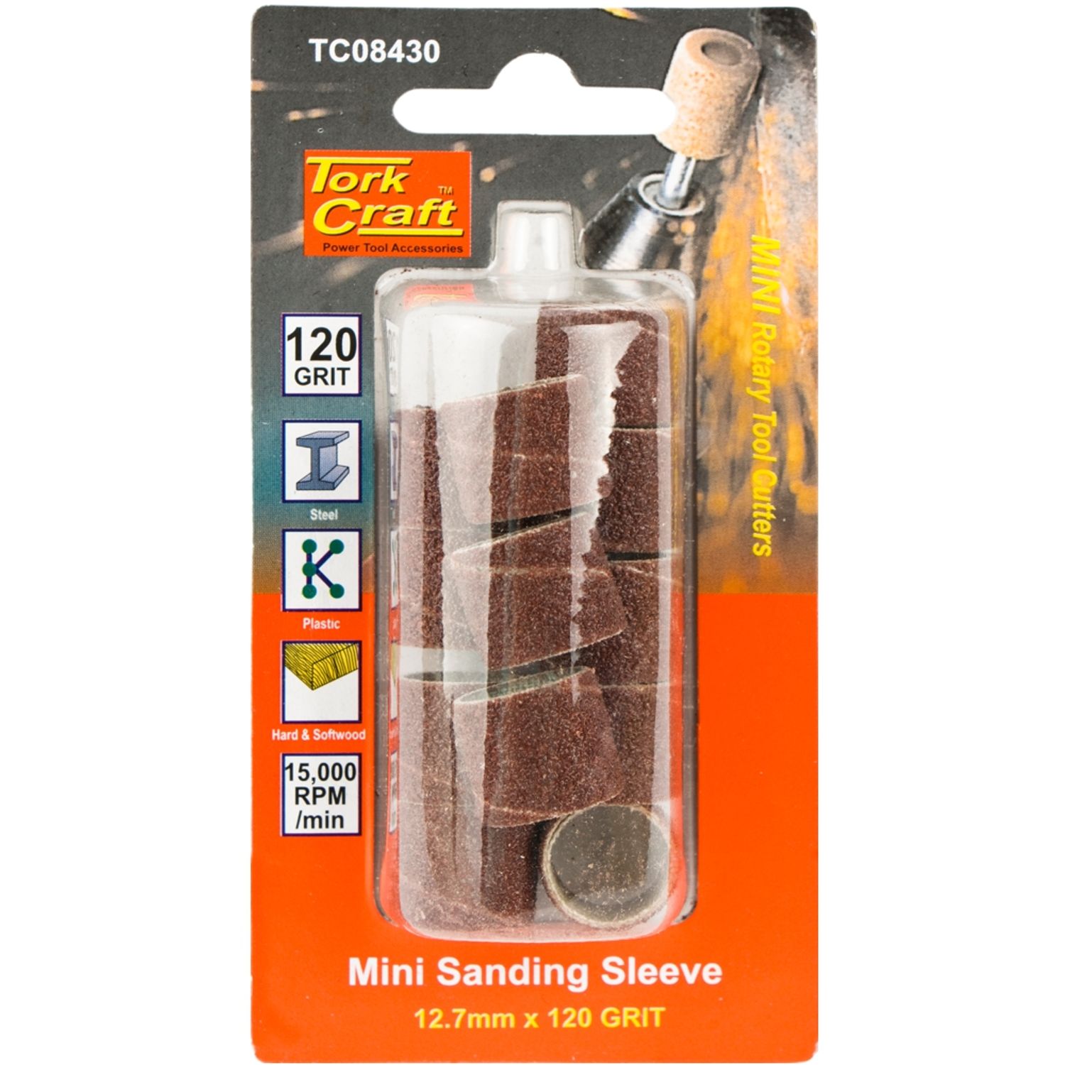 TORK CRAFT Mini Sanding Sleeve 12.7mm 120 Grit 12 Piece