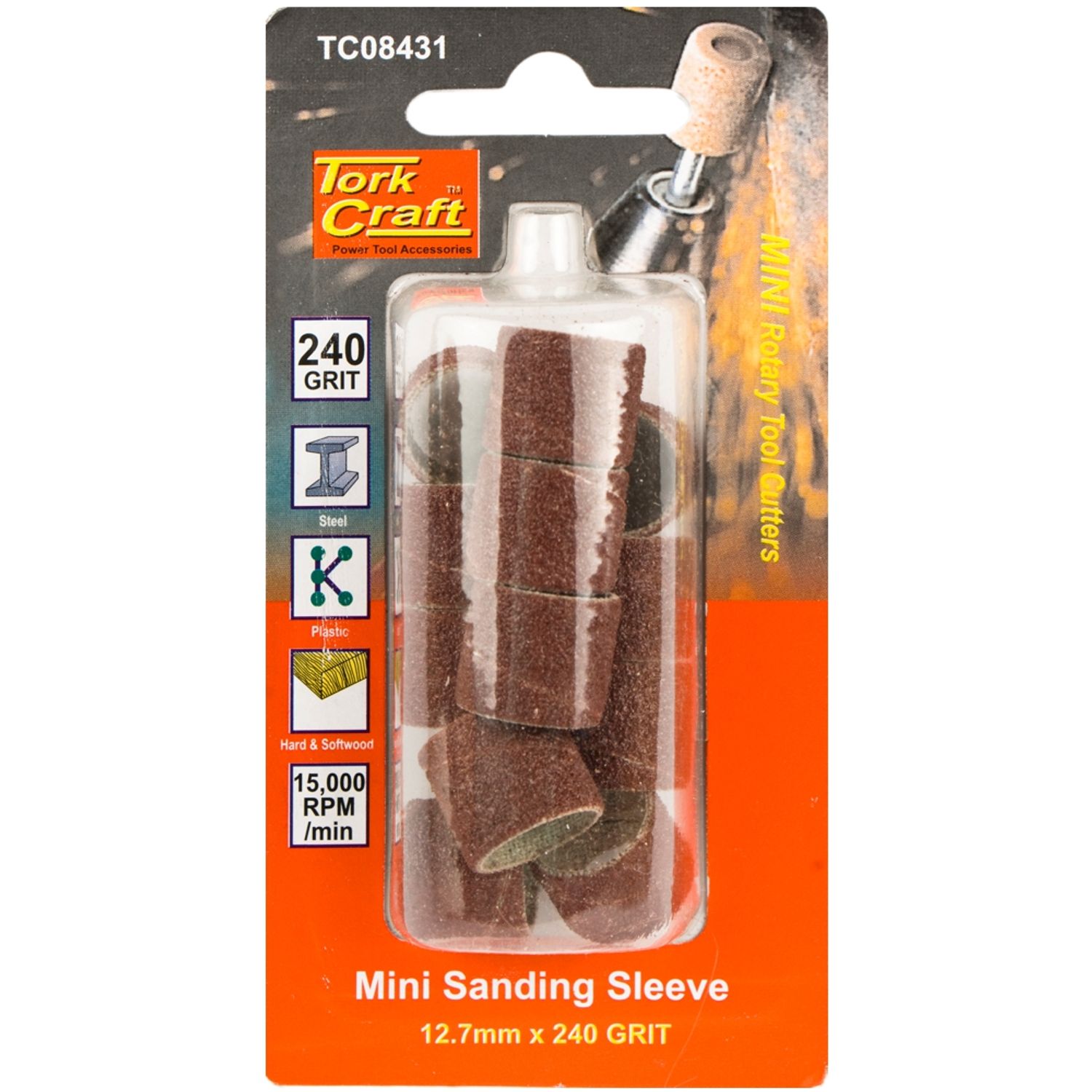 TORK CRAFT Mini Sanding Sleeve 12.7mm 240 Grit 12 Piece