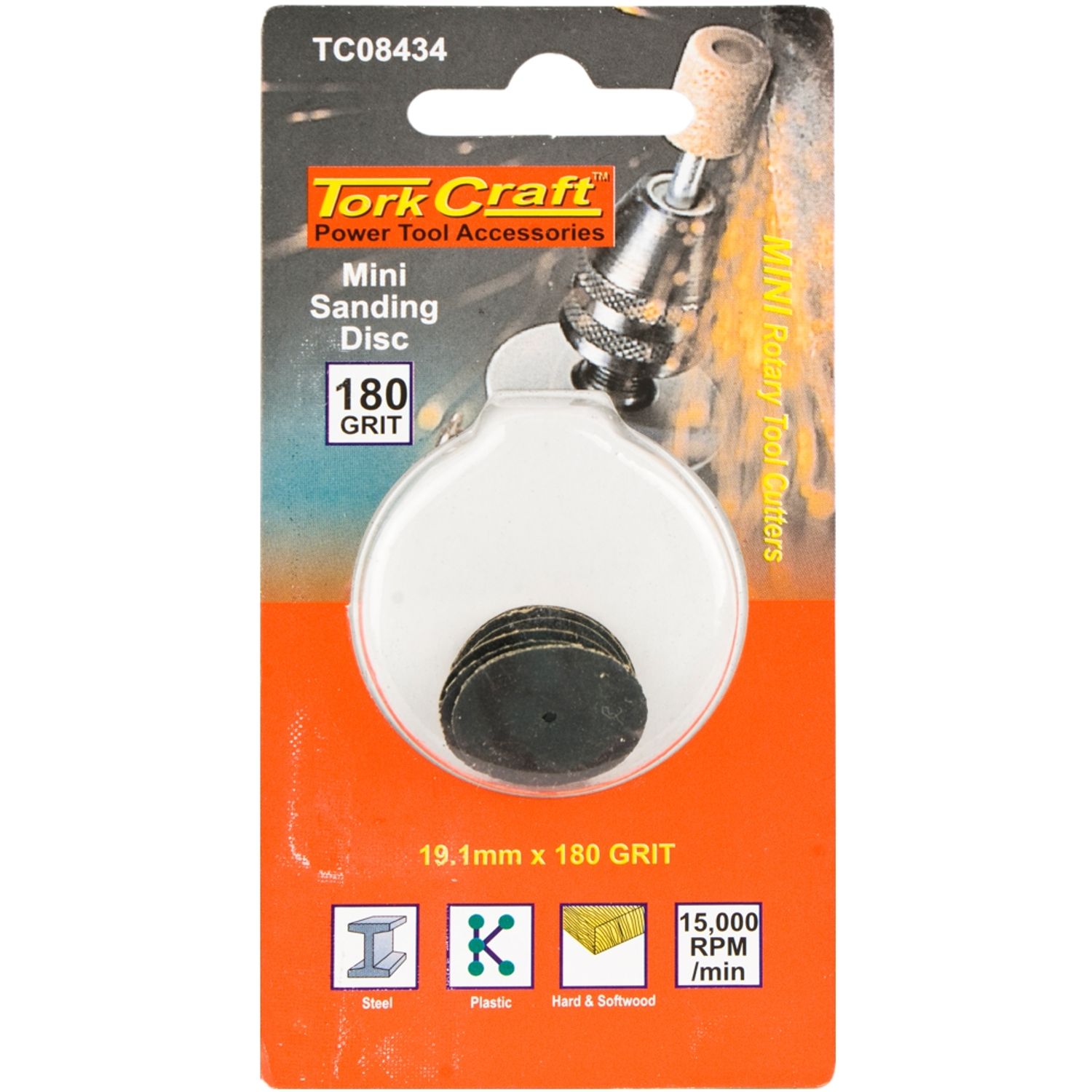 TORK CRAFT Mini Sanding Disc 19.1mm 180 Grit 10 Piece