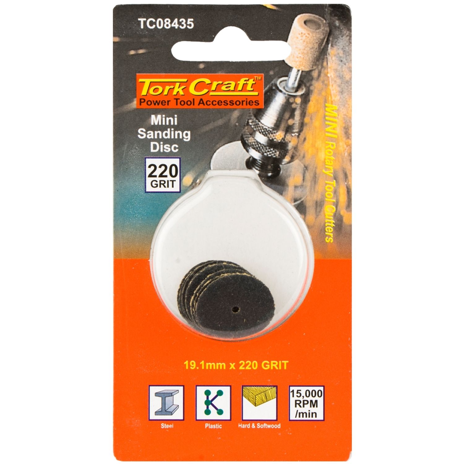 TORK CRAFT Mini Sanding Disc 19.1mm 220 Grit 14 Piece