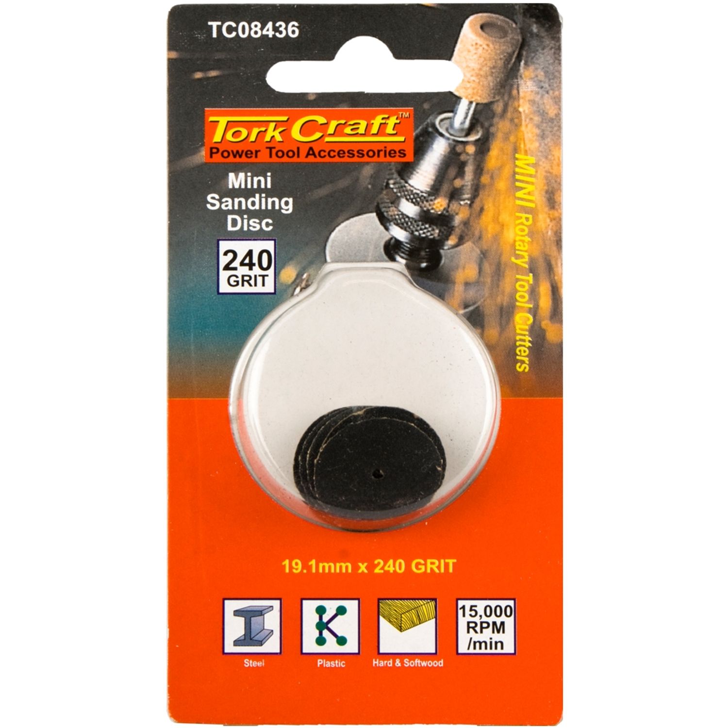 TORK CRAFT Mini Sanding Disc 19.1mm 240 Grit 10 Piece