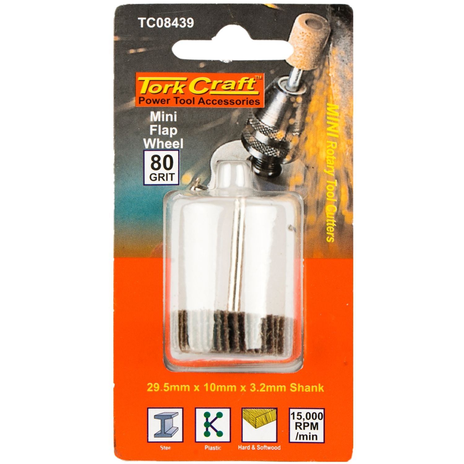 TORK CRAFT Mini Flap Wheel 29.5 x 10mm 80 Grit 3.2mm Shank