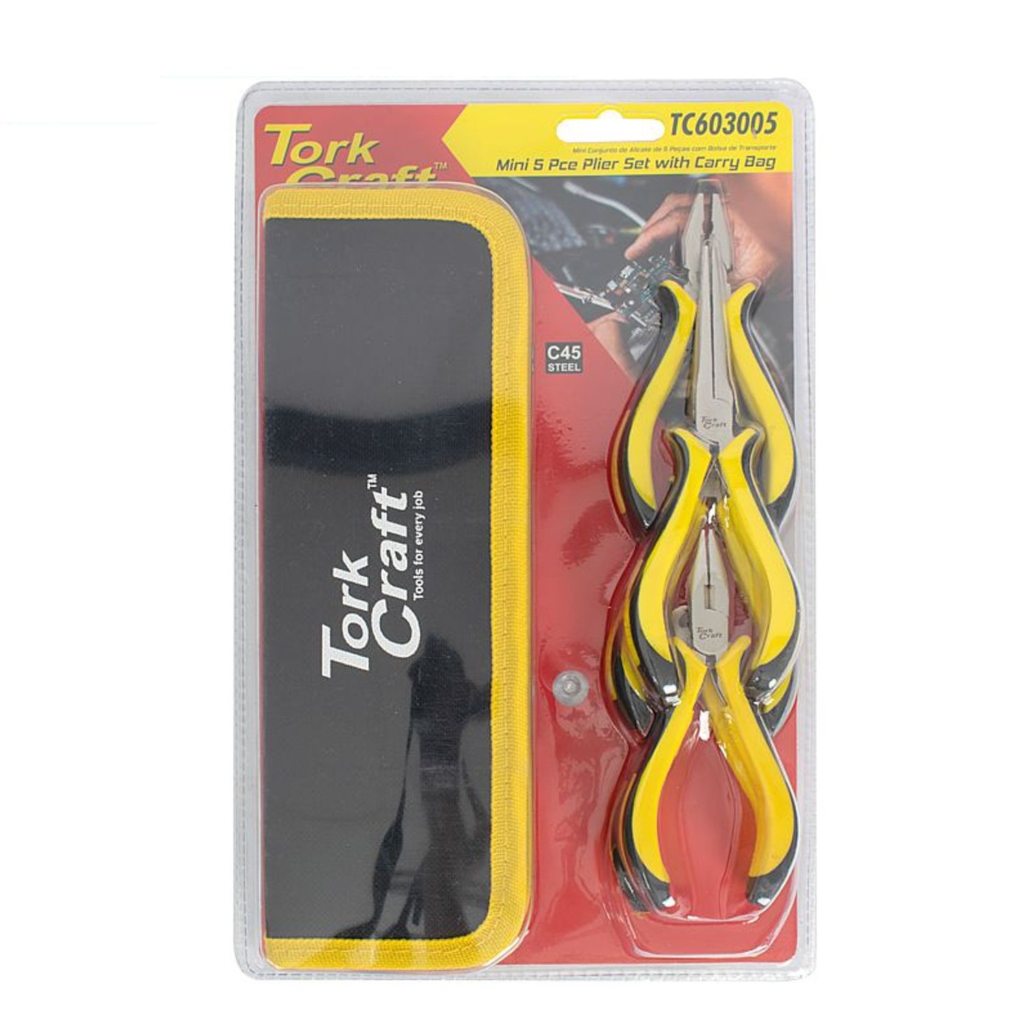 TORK CRAFT  TC603005 5pc Mini Plier Set With Carry Bag Micro
