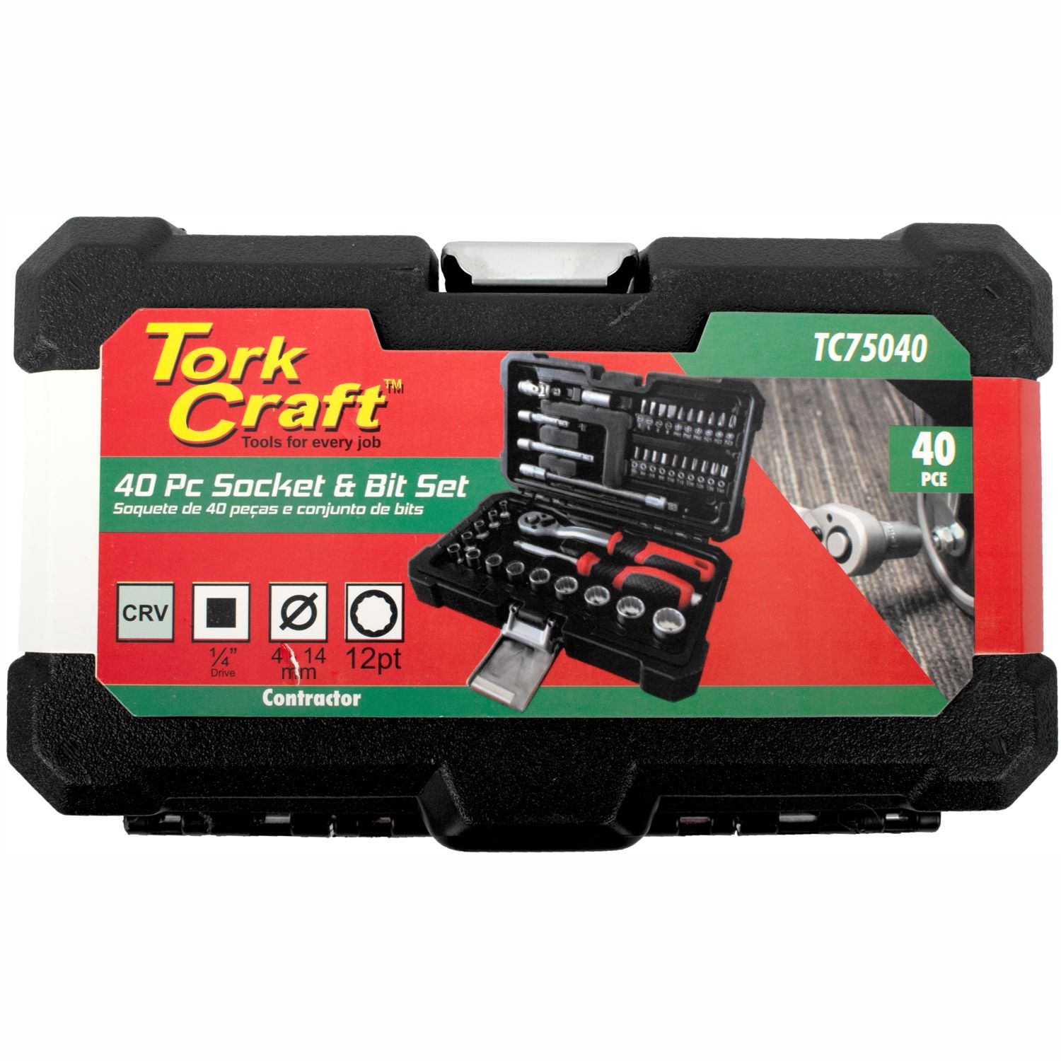Socket & Ratchet Drive Set 40pc 1/4' Crv 12 Point 4 4.5 5 5.5 6-14mm