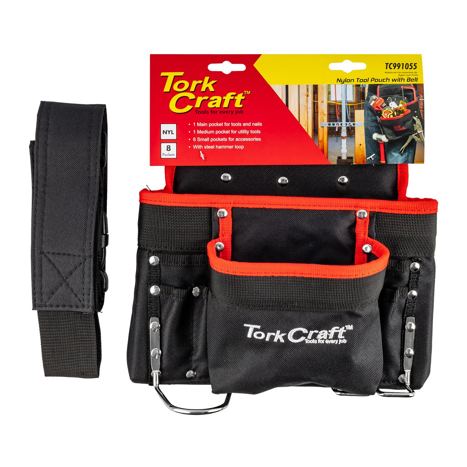 Tool Pouch Nylon With Belt 8 Pocket + Loops