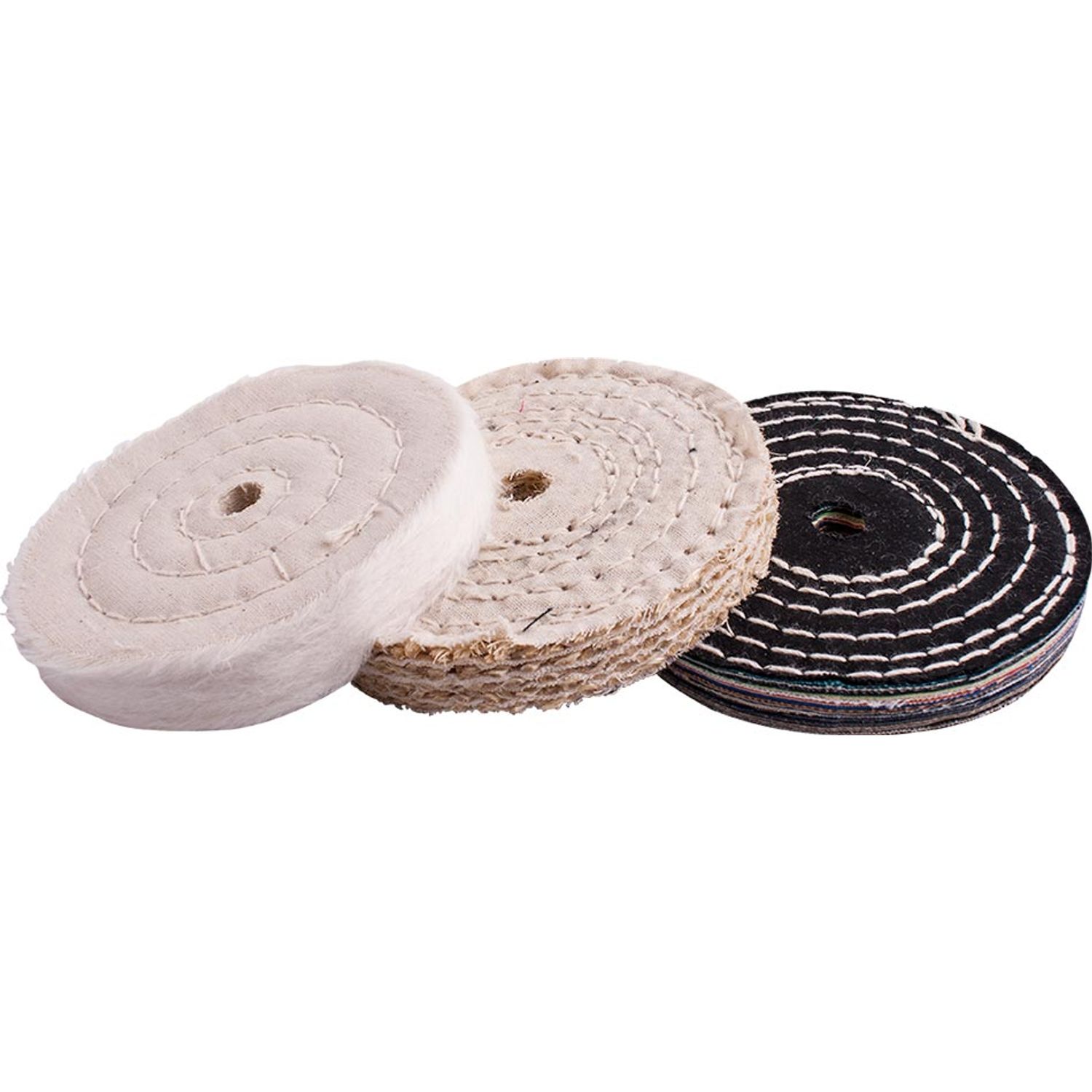 Buffing Wheel Kit 3pcs 100mm White & Denim Stiched & Sisal Polishing