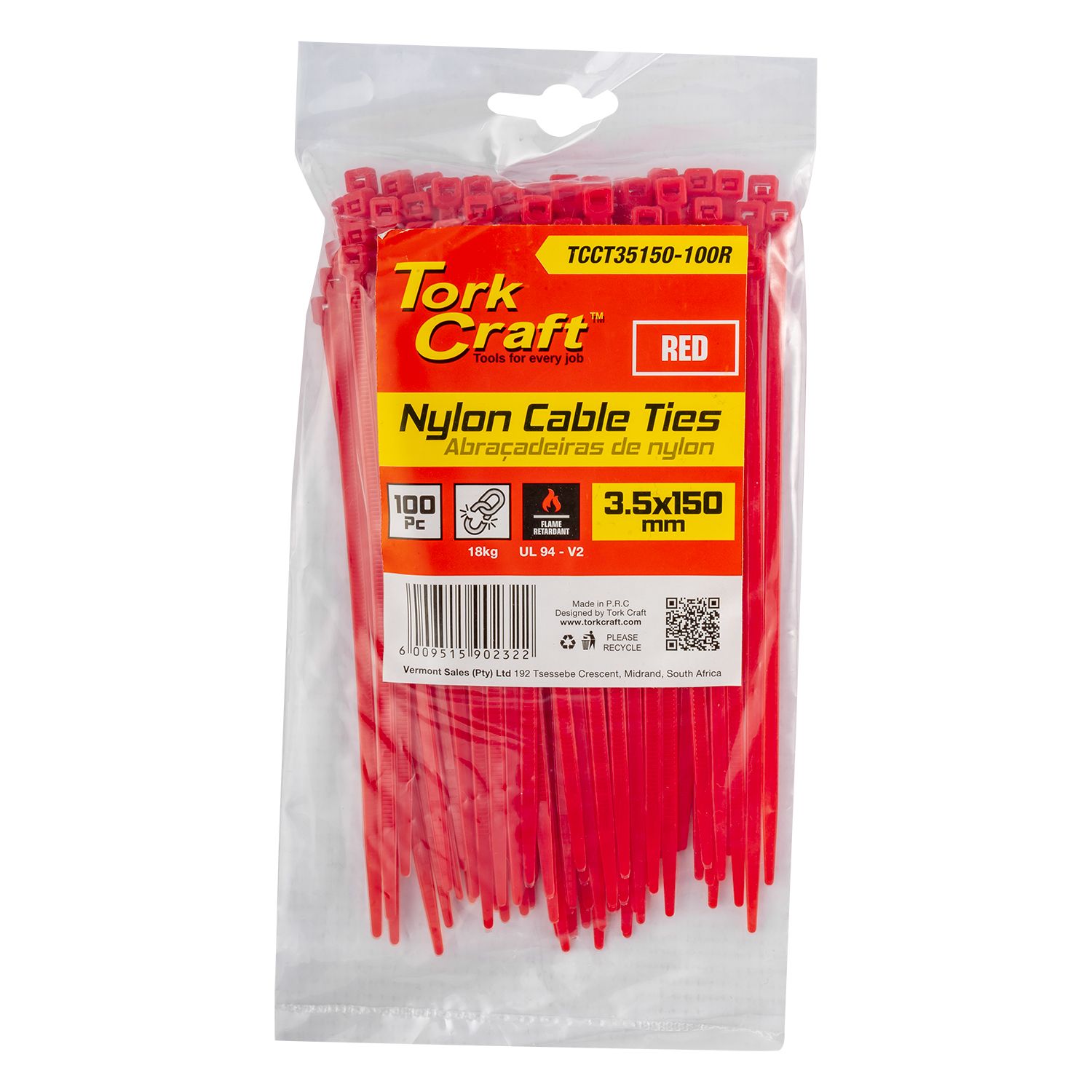 Nylon Cable Ties 3.5mm X 150mm Red 100pc