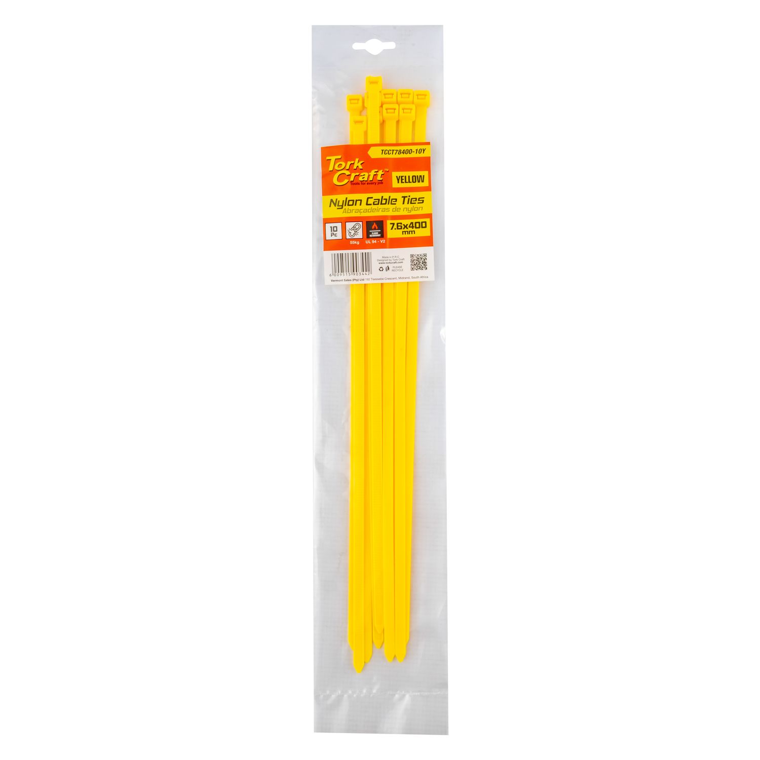 Nylon Cable Ties 7.6mm X 400mm Yellow 10pc