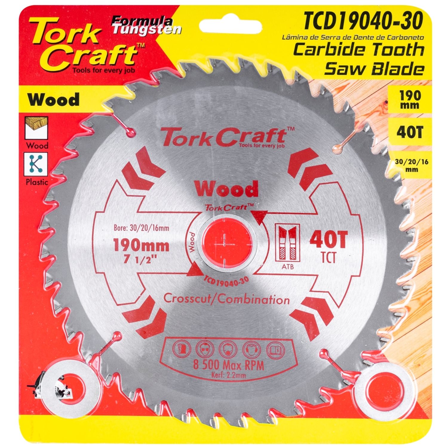 Blade Tct 190 X 40t 30/20/16mm General Purpose Combination