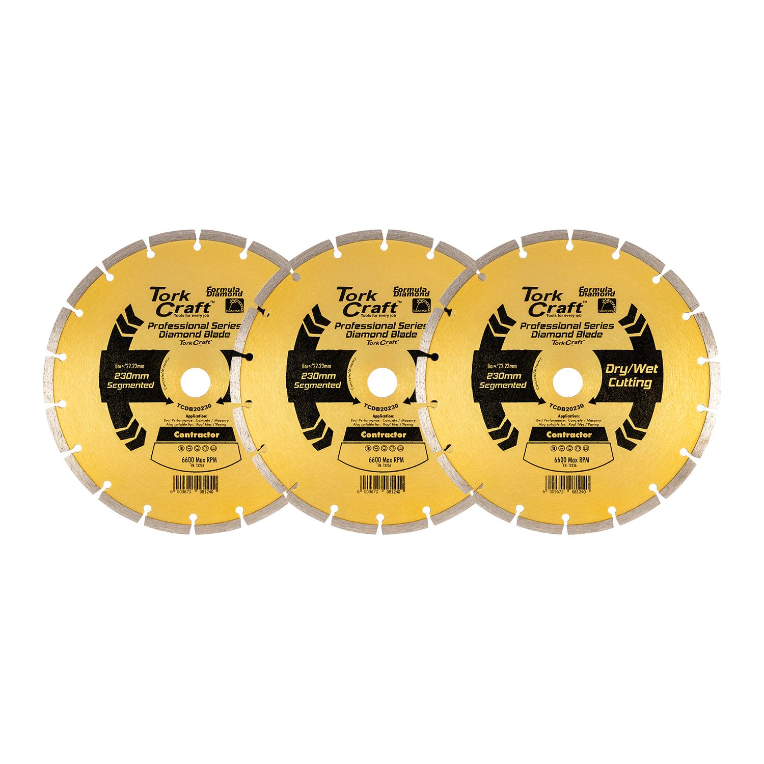Diamond Blade 230mm Segmented Profesional Bulk 3 Pack Shrink