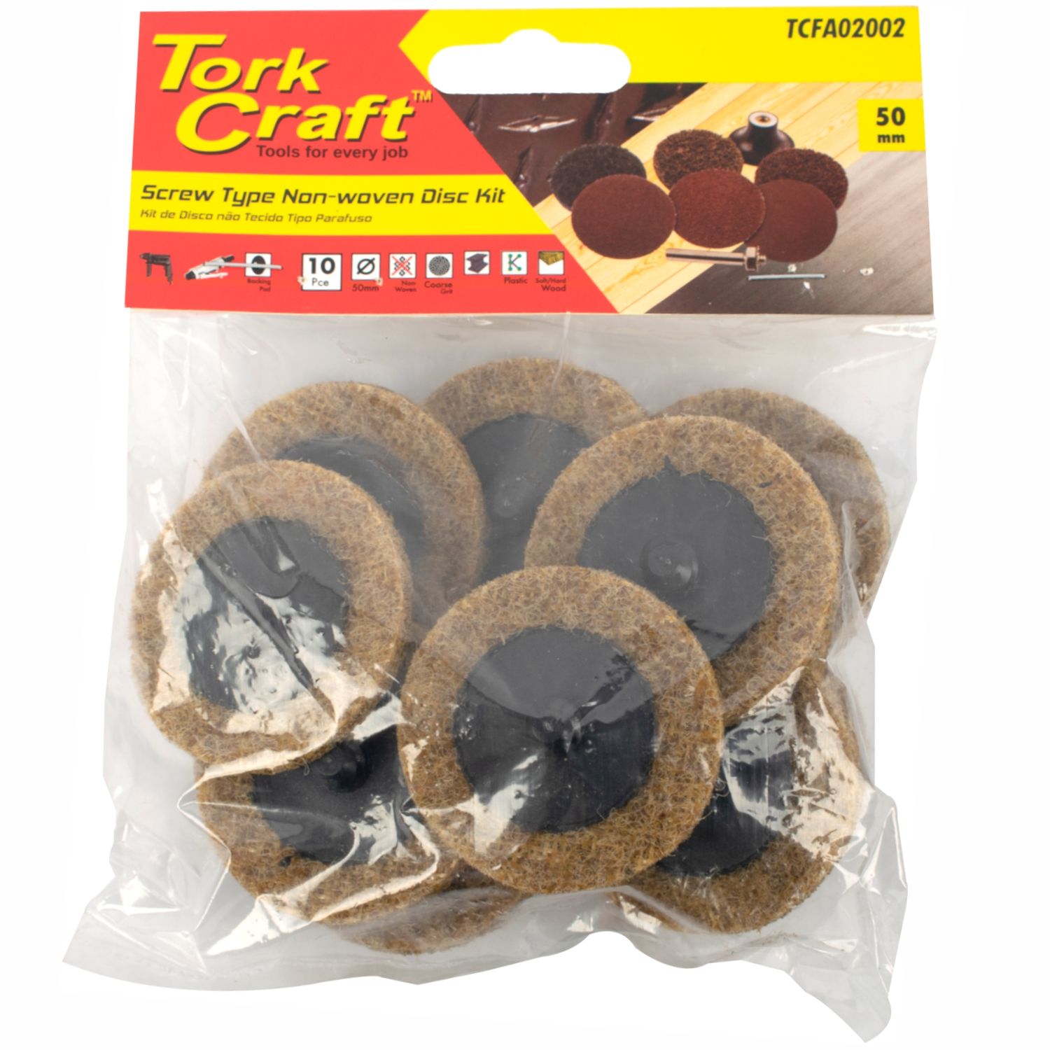 Non Woven Disc Screw Type 50mm 10pc Brown Coarse For Surface Cond. Kit