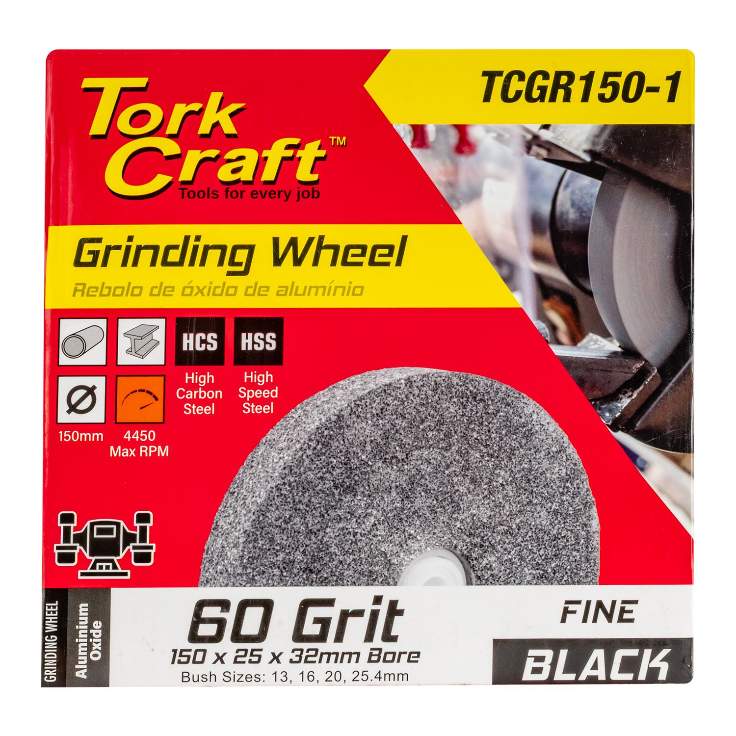 Grinding Wheel 150x25x32mm Bore Fine 60gr W/bushes For Bench Grinder