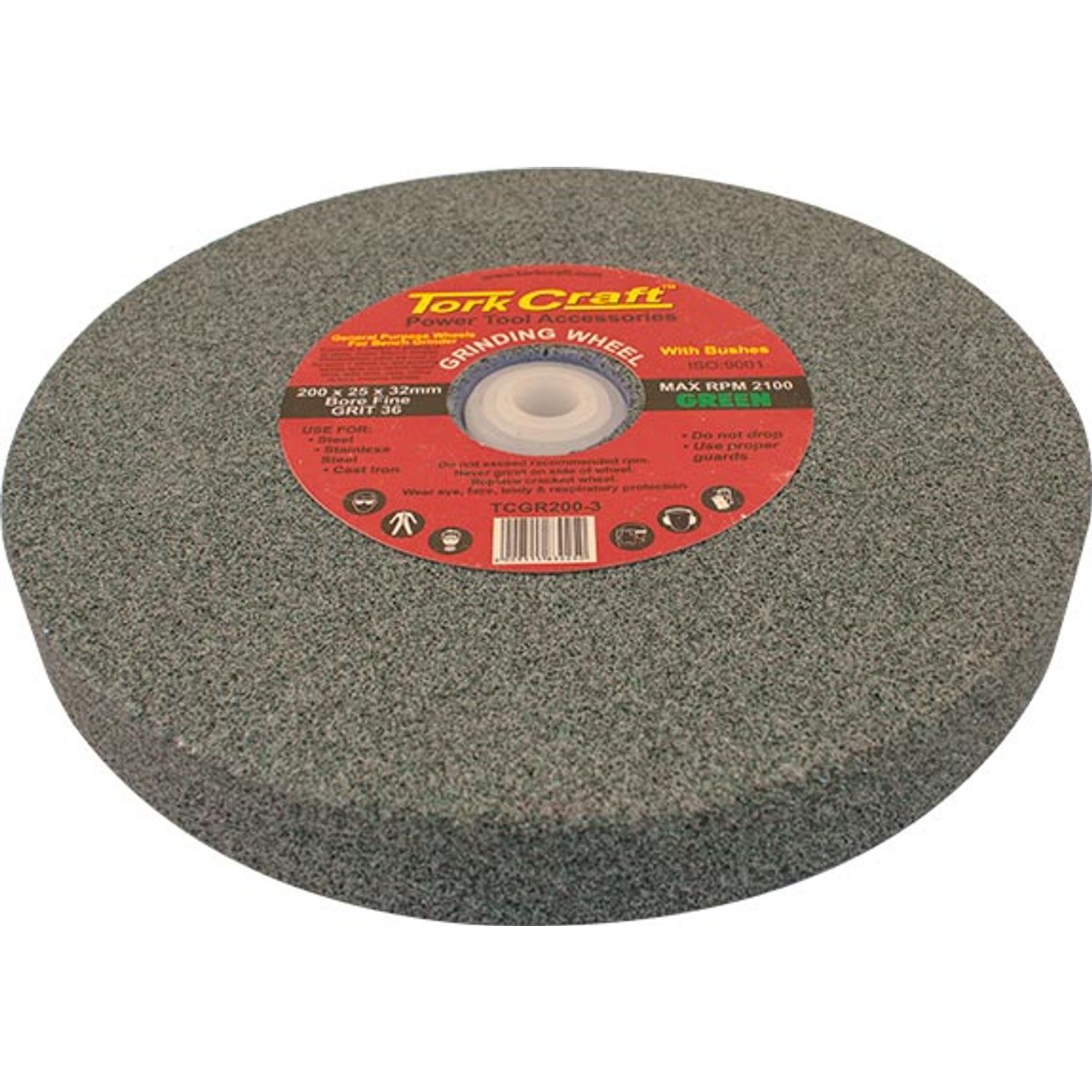 Grinding Wheel 200x25x32mm Green Coarse 36gr W/bushes For Bench Grin