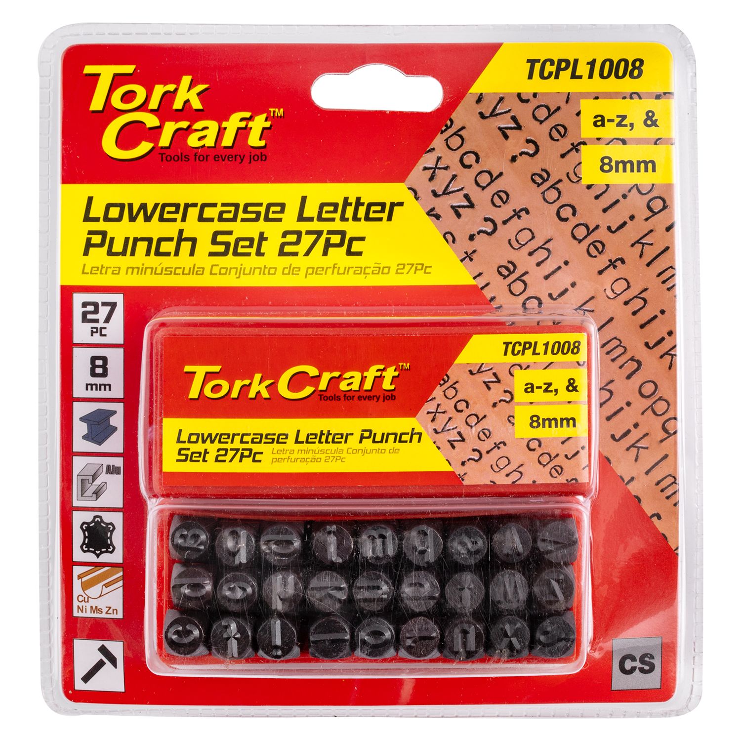 Letter Punch Set 8mm (a-z) Lower Case 27pc Black Finish