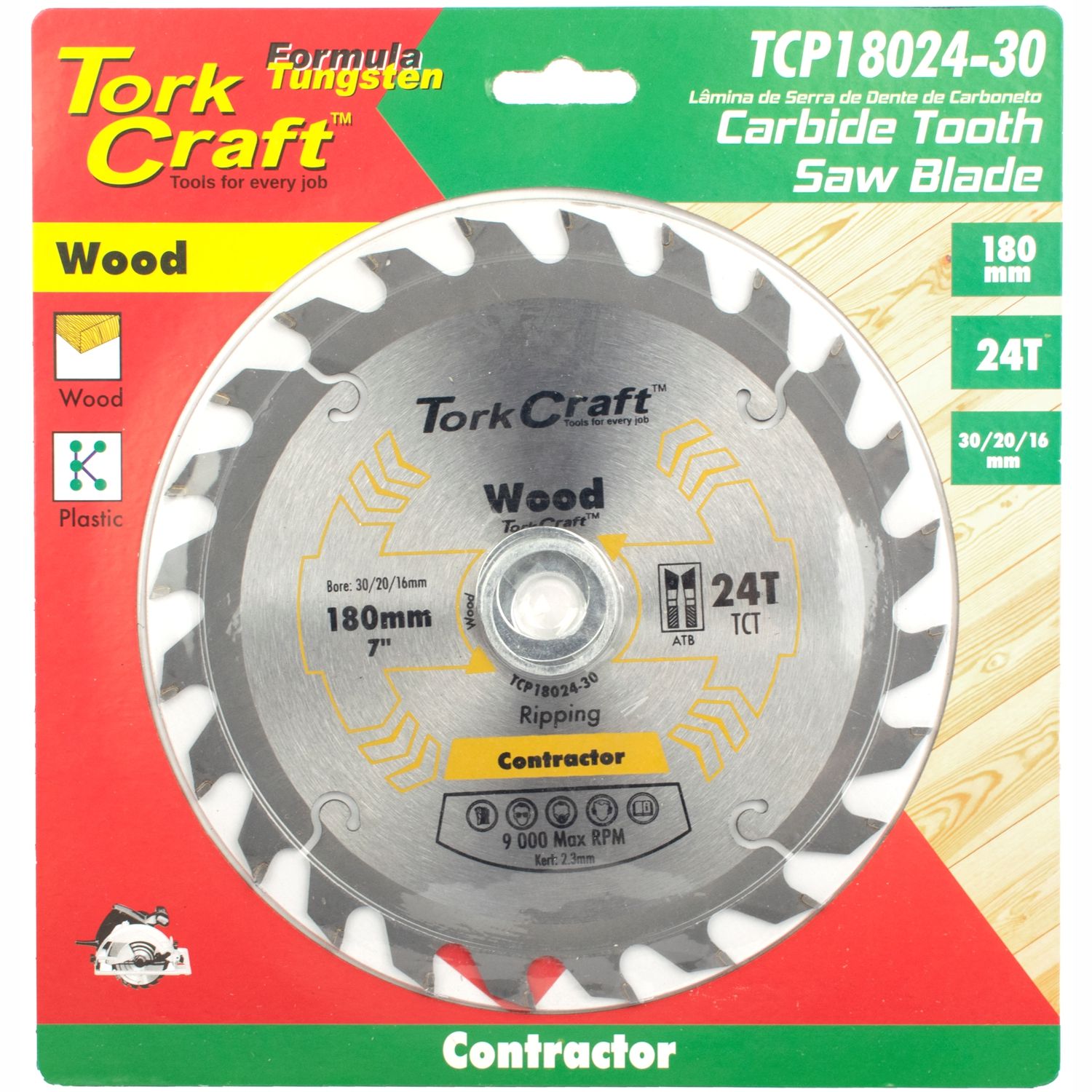 Blade Contractor 180 X 24t 30/20/16 Circular Saw Tct