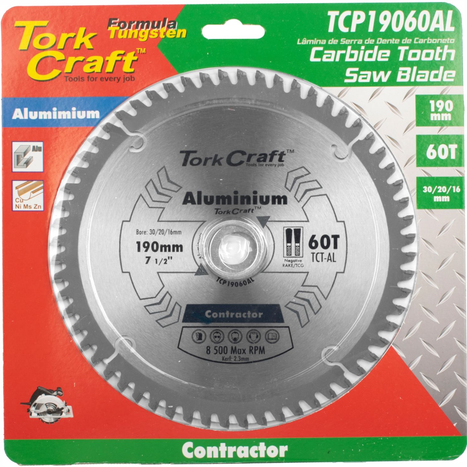 Blade Contractor Alum 190 X 60t 30/20/16 Circular Saw Tct