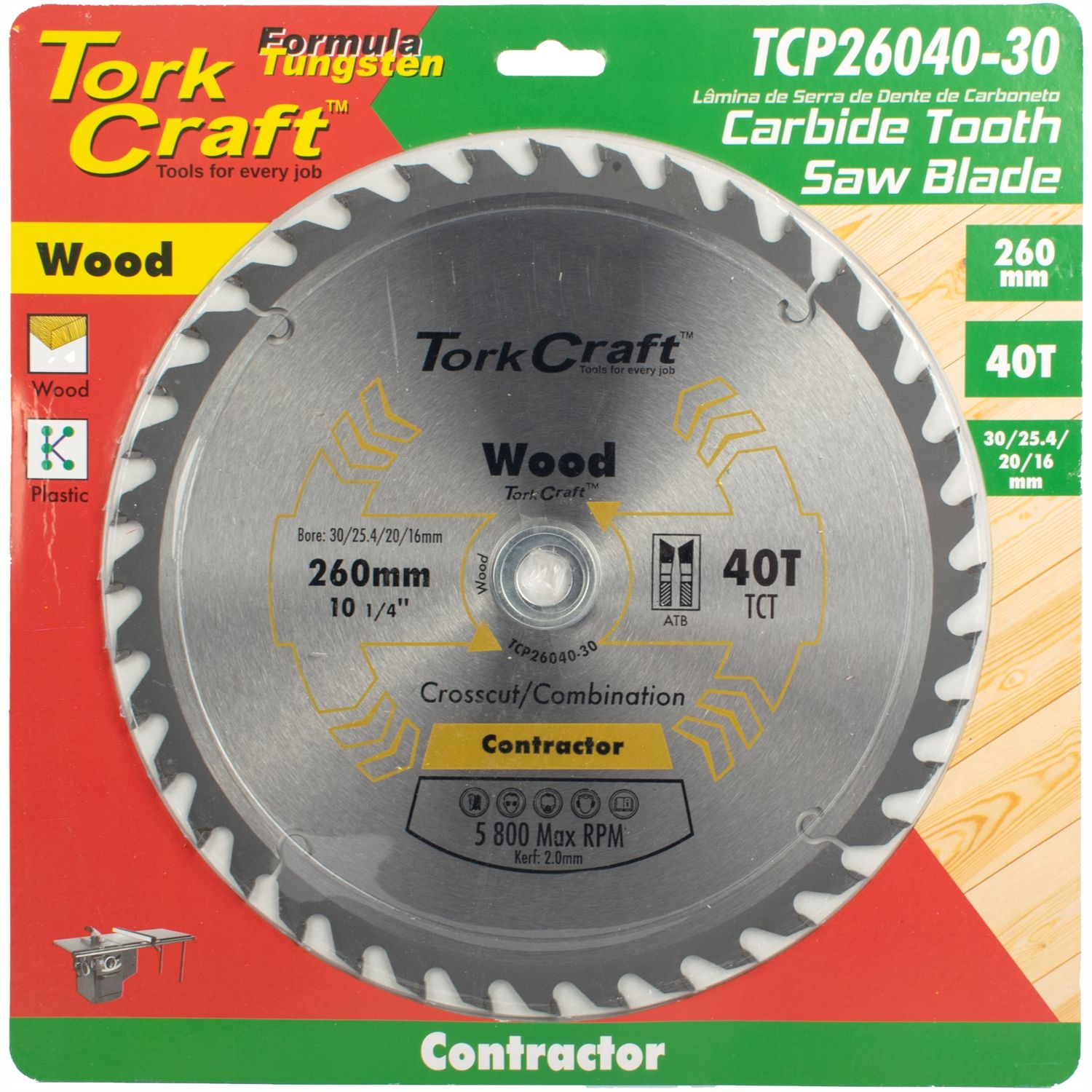 Blade Contractor 260 X 40t 30/1/20/16 Circular Saw Tct