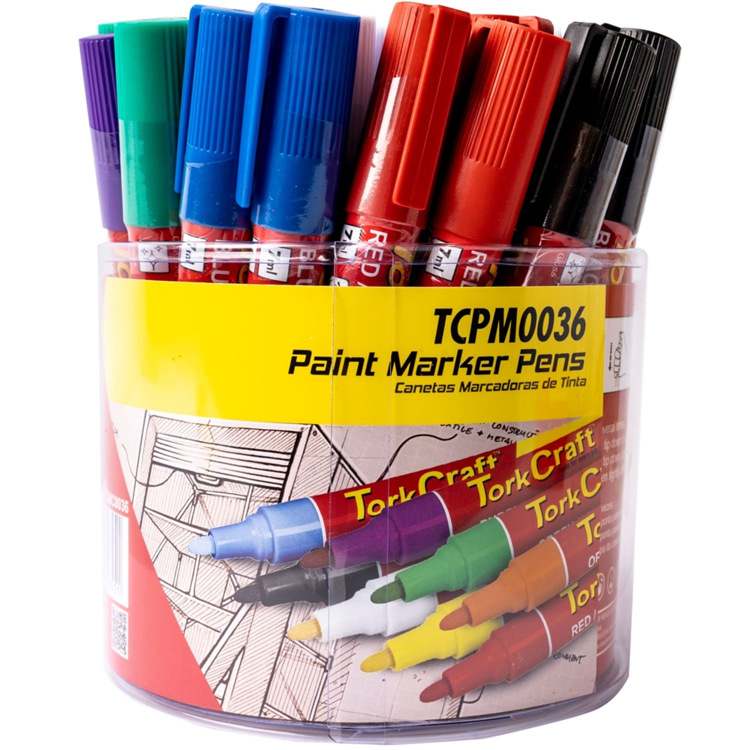Paint Marker Pen 36pc Bulk Tub Red/yel/white/black/blue/green/purple/o